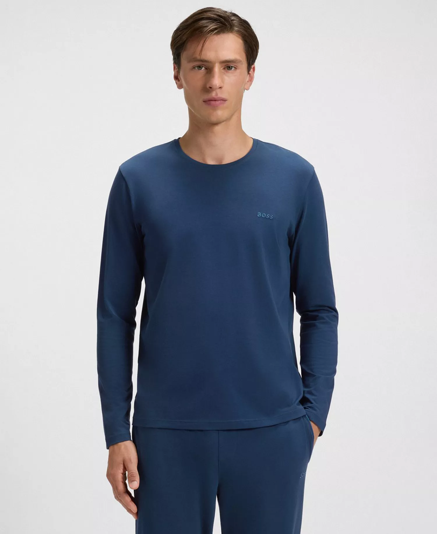 Men's Mix and Match Long-Sleeve Crewneck T-Shirt - Dark Blue - L