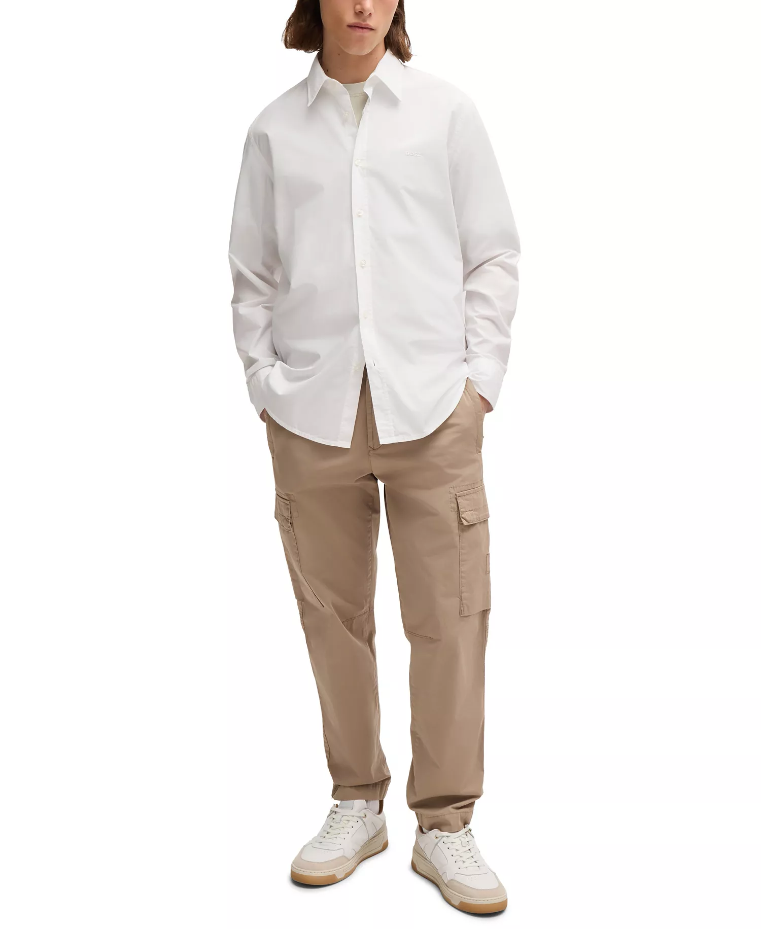 Men's Cotton Poplin Regular-Fit Dress Shirt - White - L
