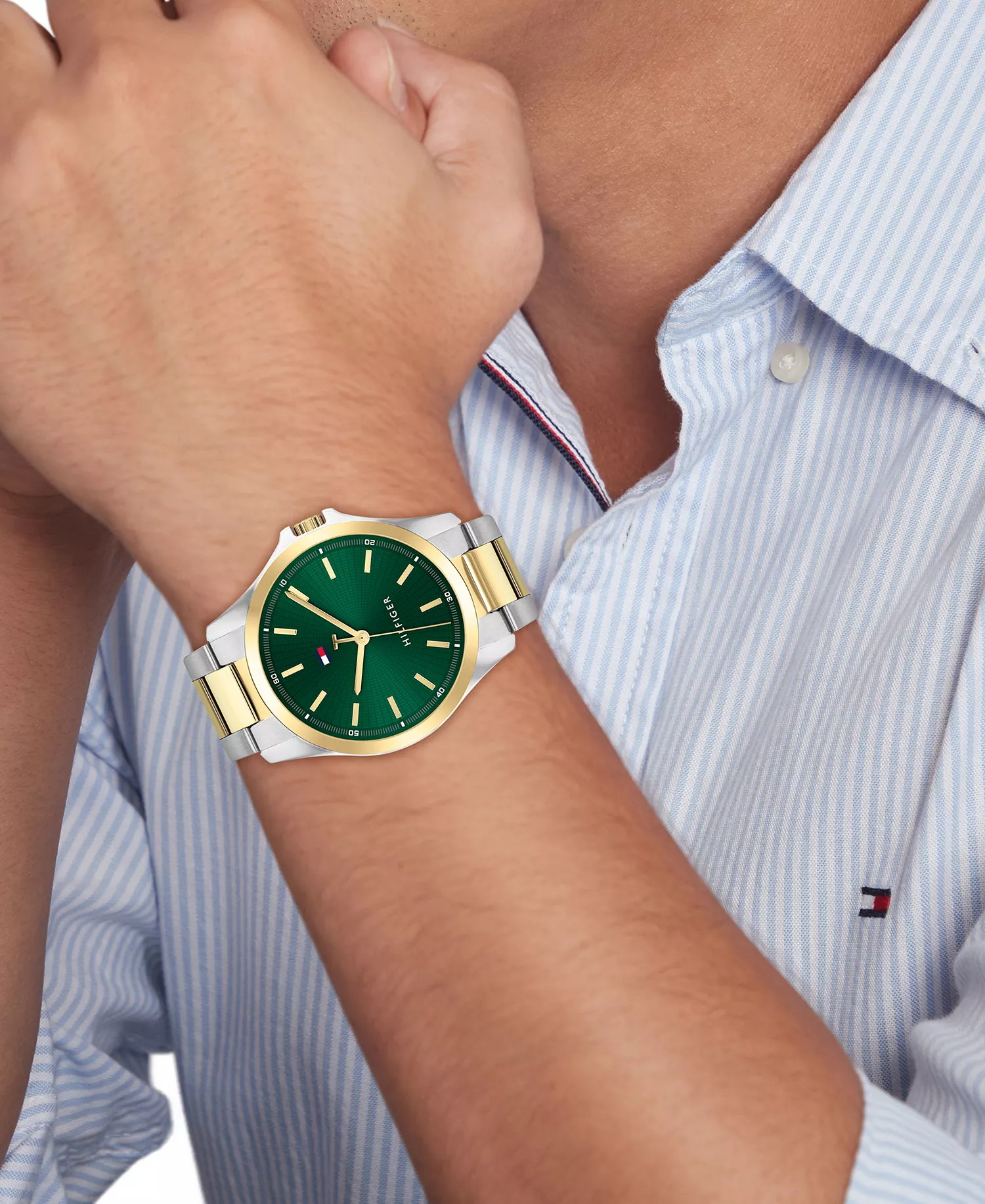 Men's Quartz Two-Tone Stainless-Steel Bracelet Watch, 43mm - Green - 43mm