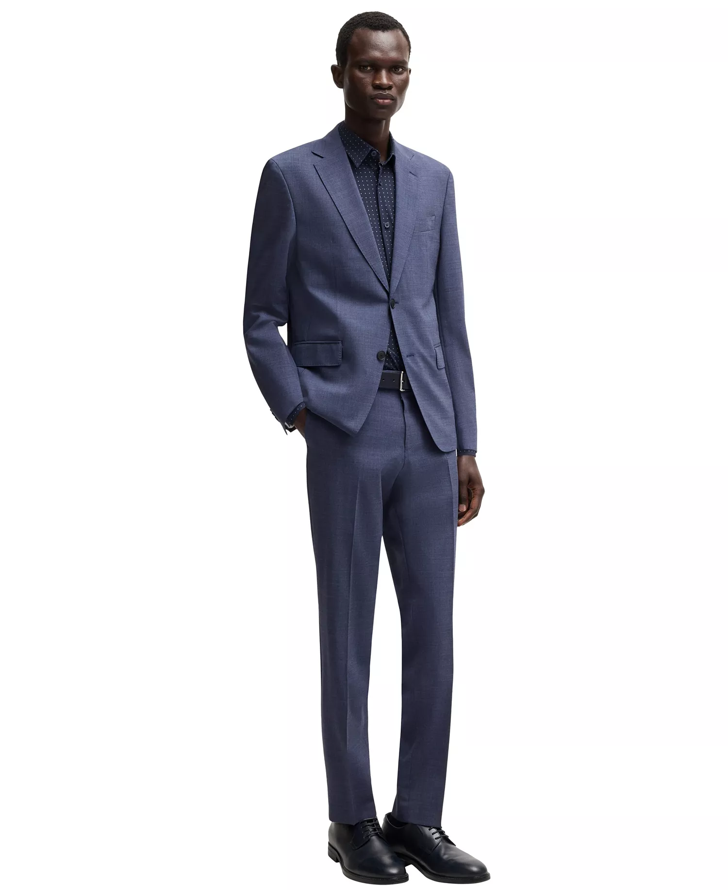 Men's Stretch Jersey Slim-Fit Dress Shirt - Dark Blue - L