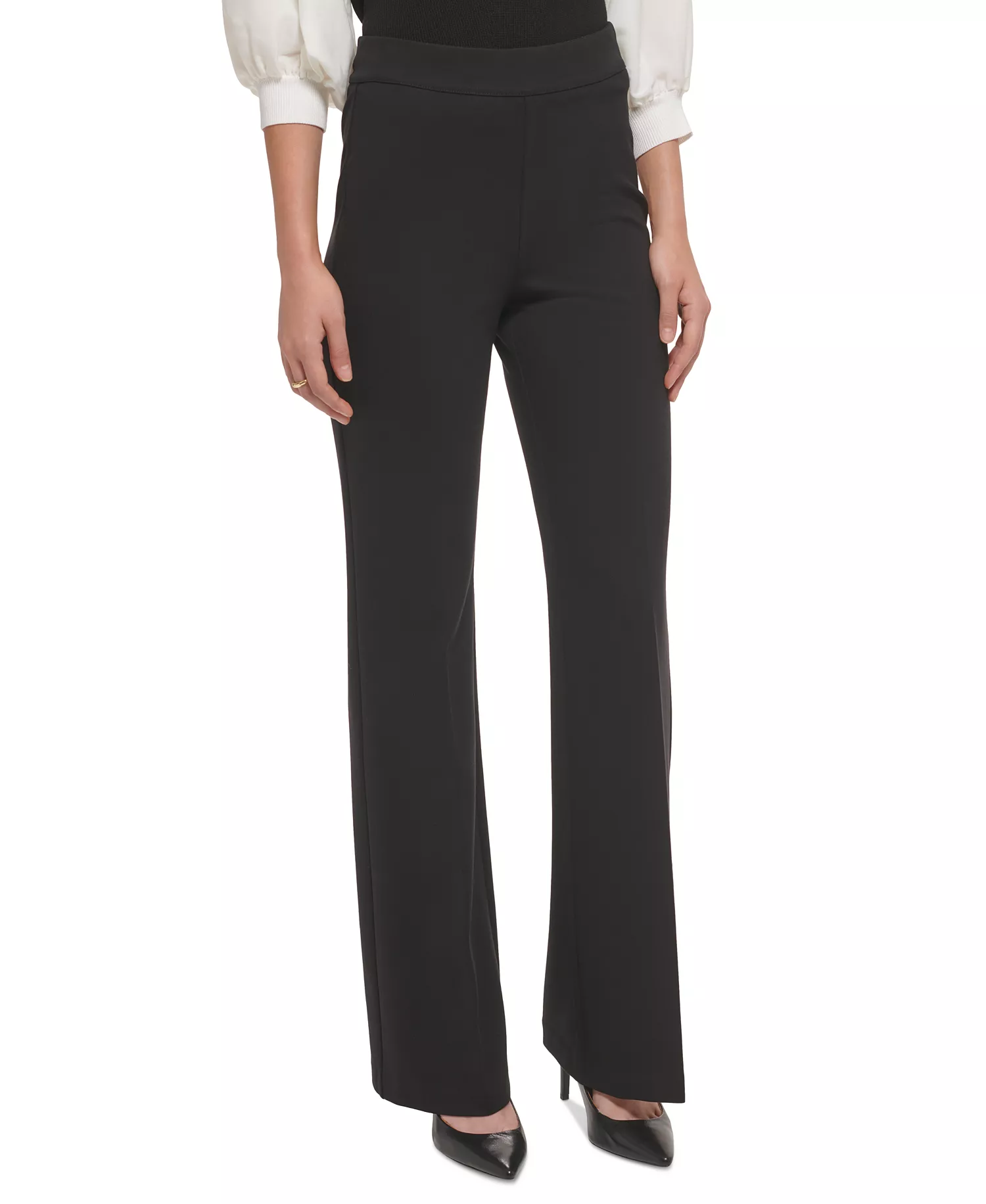 Women's Soft Ponte Knit High Rise Pull-On Pants - Black - L