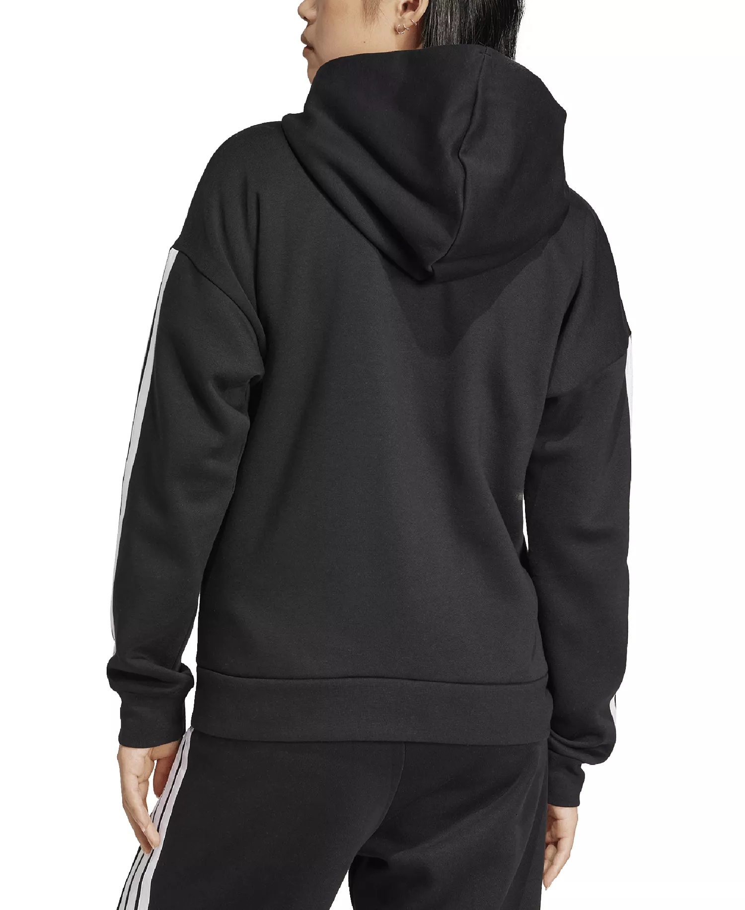 Women's 3-Stripe Fleece Full Zip Hoodie - Black/white - L