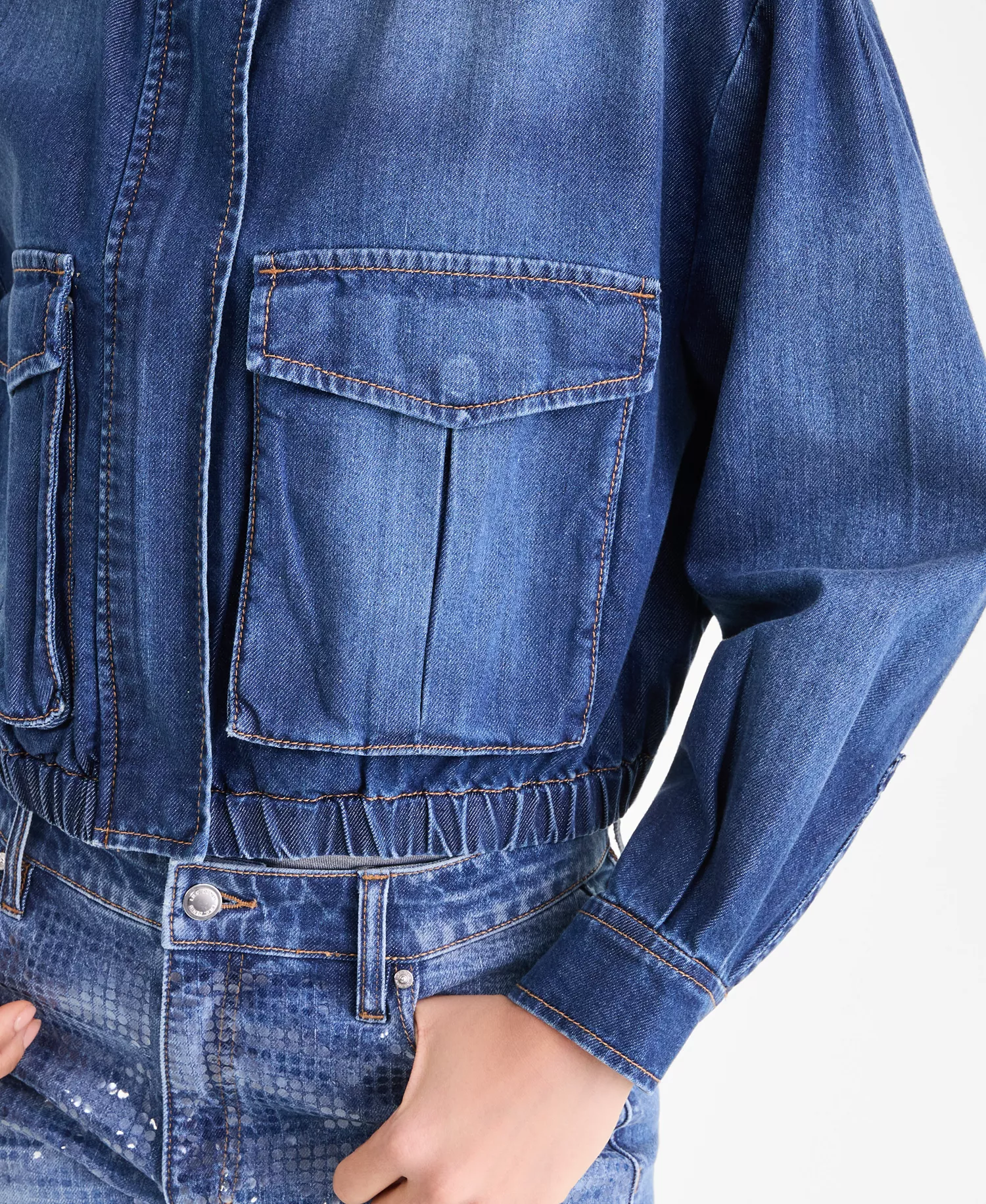 Women's Denim Bomber Jacket, Macy's Exclusive - Blue Sky Wash - L