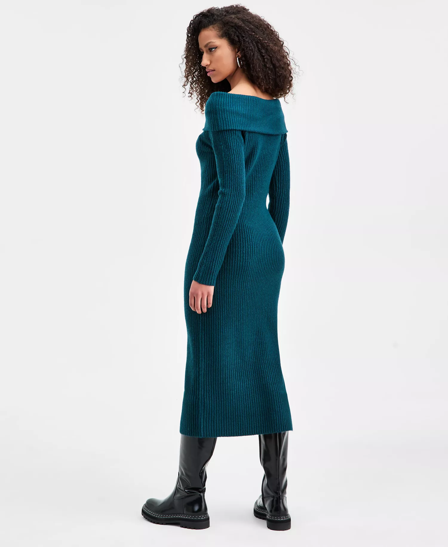 Women's Off-The-Shoulder Sweater Dress, Macy's Exclusive - Dark Spruce - 2XL