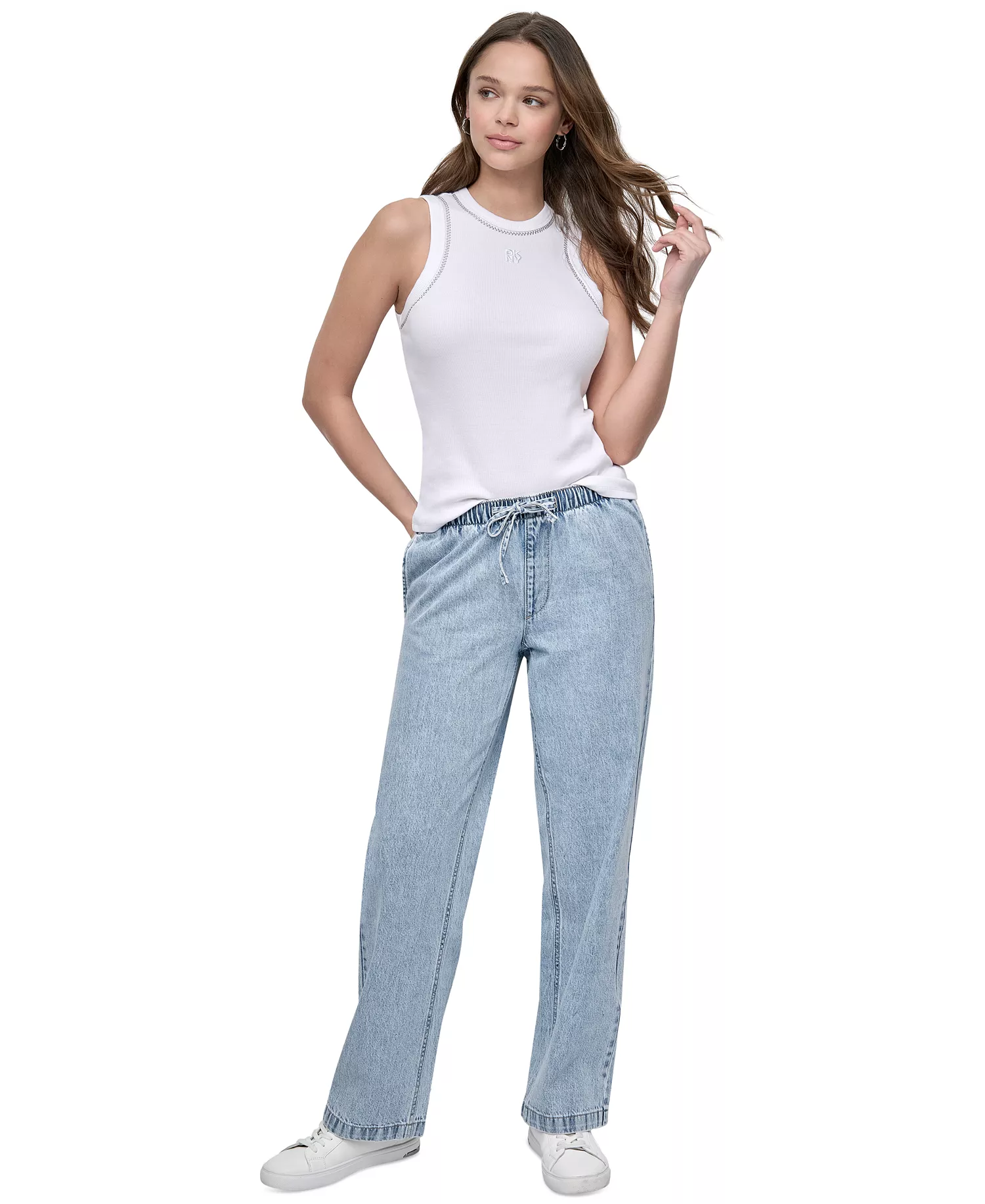 Women's High Rise Drawstring-Waist Cotton Jeans - RFN - REFLECTION - XXS