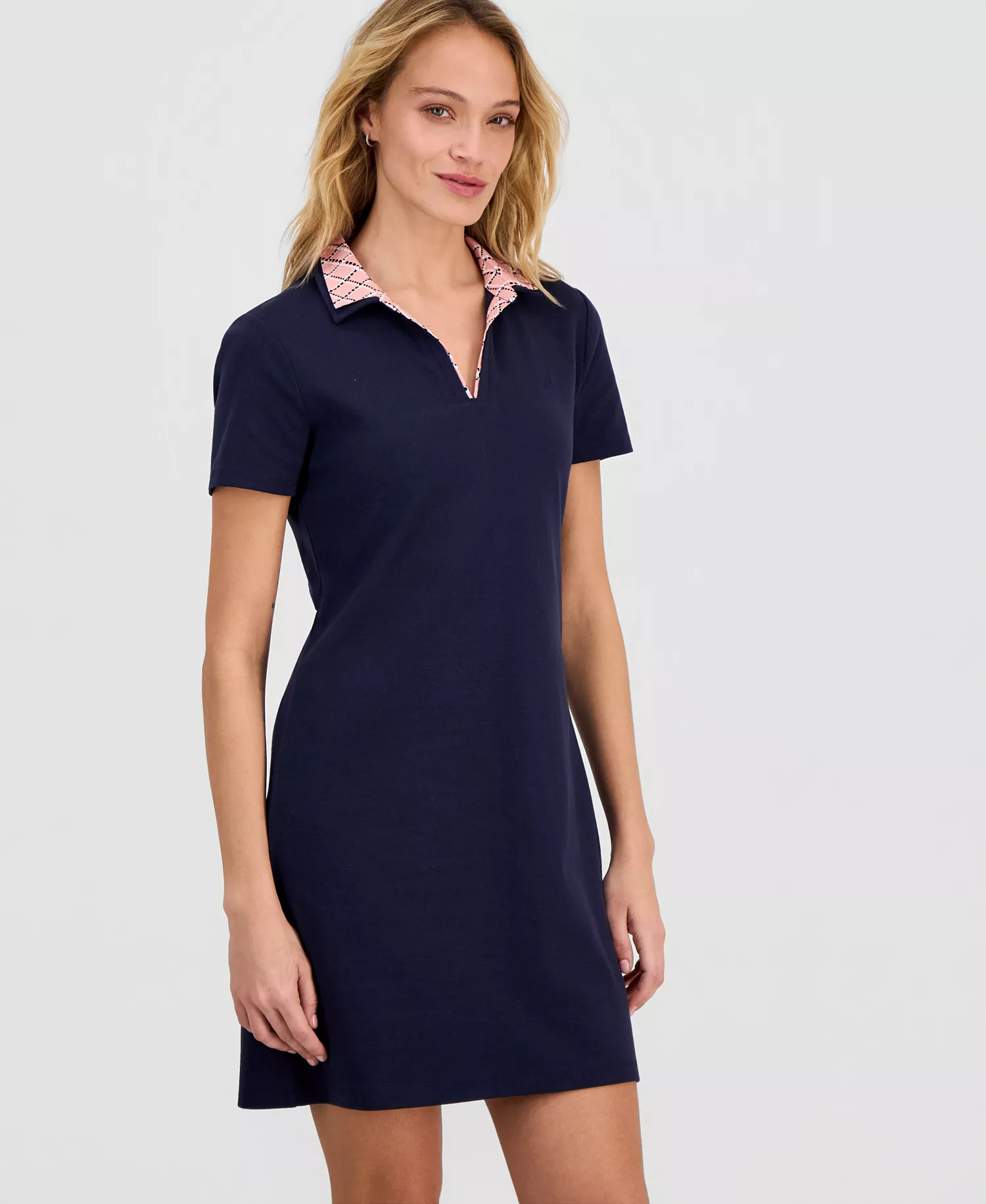 Nautica Women's Cotton Double-Collar Polo Dress  - Night Sky - L