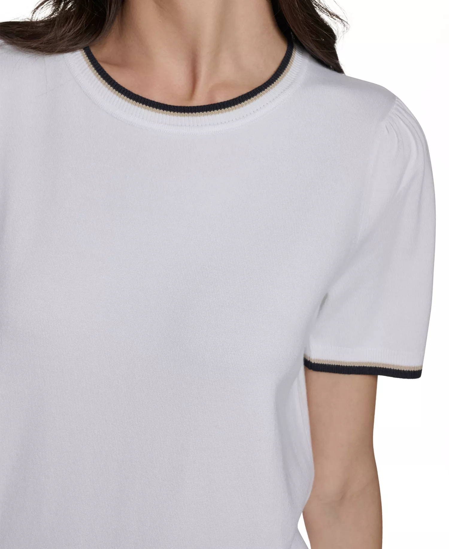 Women's Short-Sleeve Tipped Sweater - Bright White Multi - L