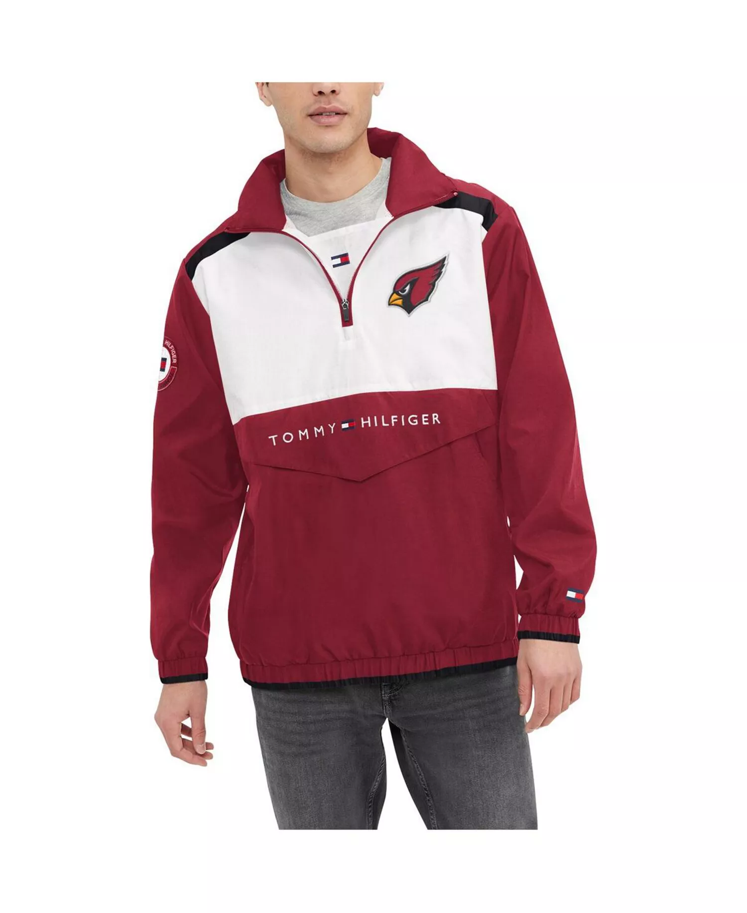 Men's Cardinal, White Arizona Cardinals Carter Half-Zip Hooded Top - Cardinal, White - XL