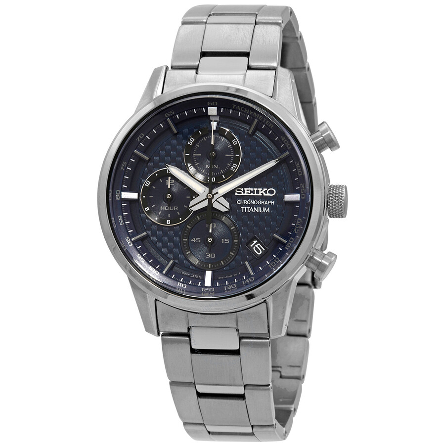Seiko Chronograph Quartz Blue Dial Grey Titanium Men's Watch