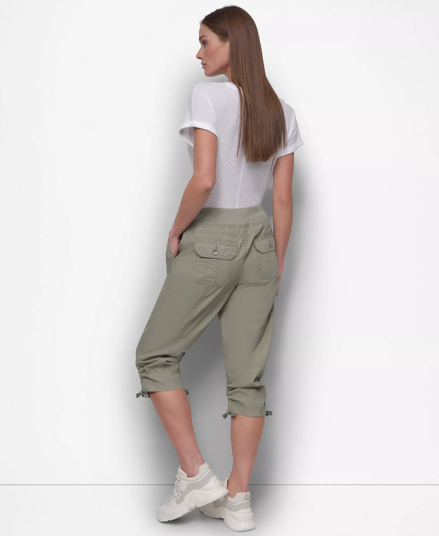 Women's Convertible Capri Cotton Poplin Cargo Pants - Bay Leaf - S