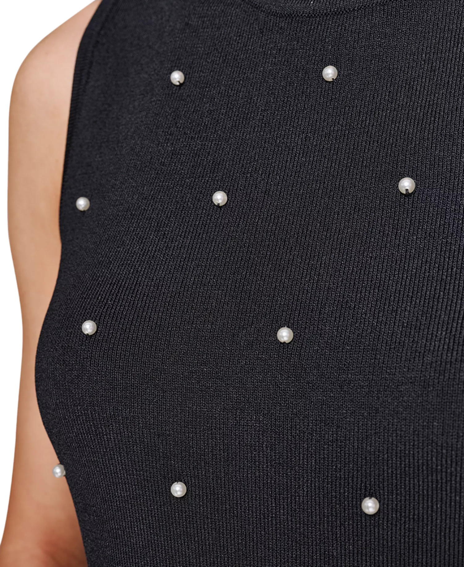 Karl Lagerfeld Women's Round-Neck Faux-Pearl Sleeveless Sweater Top - Black - L