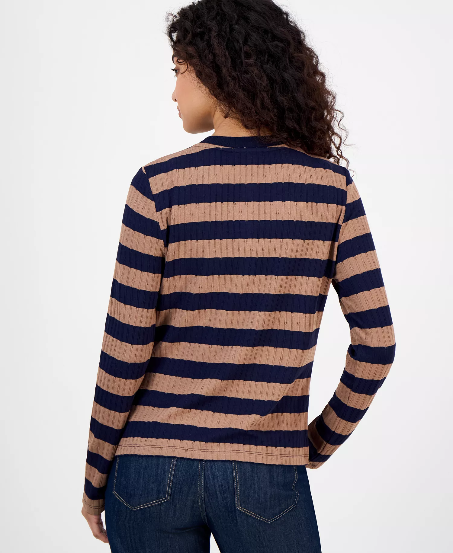 Nautica Women’s Striped Faux Knit Cardigan  - Barley Multi - S