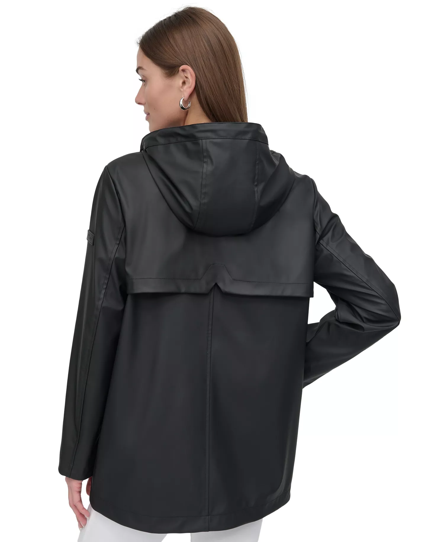 Women's Hooded Zip-Front Water-Resistant Raincoat - Black - S