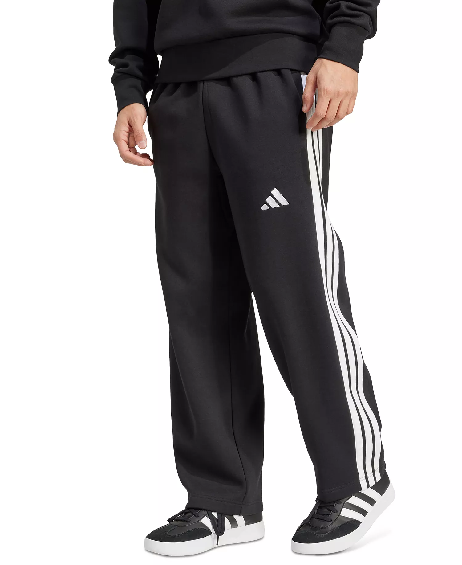 Men's Wide-Leg 3-Stripes Fleece Pants - Black/wht - 2XL
