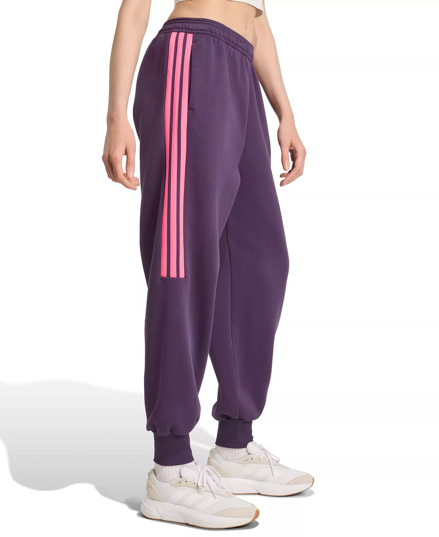 Women's House of Tiro 3-Stripes Fleece Pants - Aurora Plum/lucid Pink - 2XL