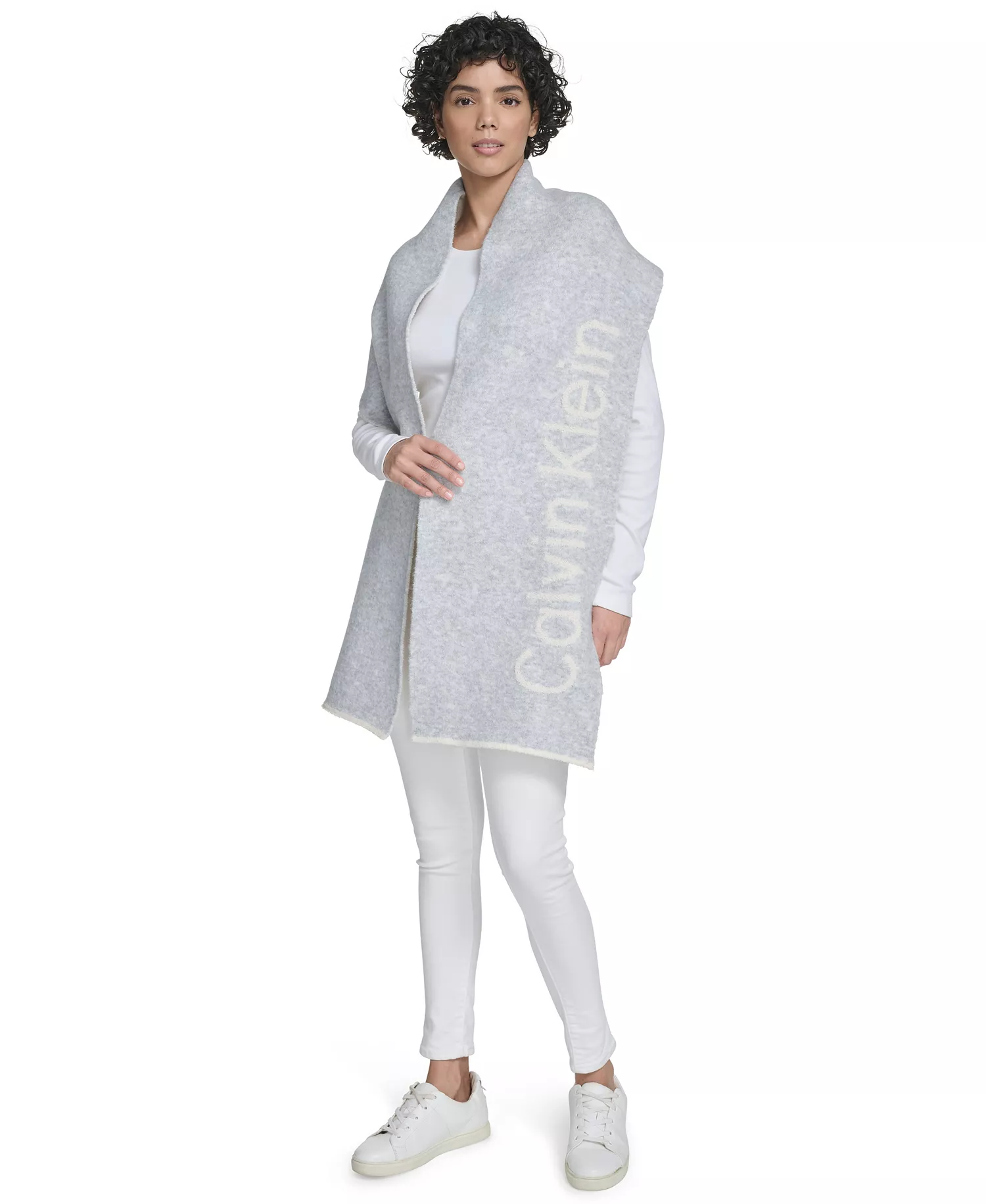 Plush-Lined Scarf - Cream/Gray - OS