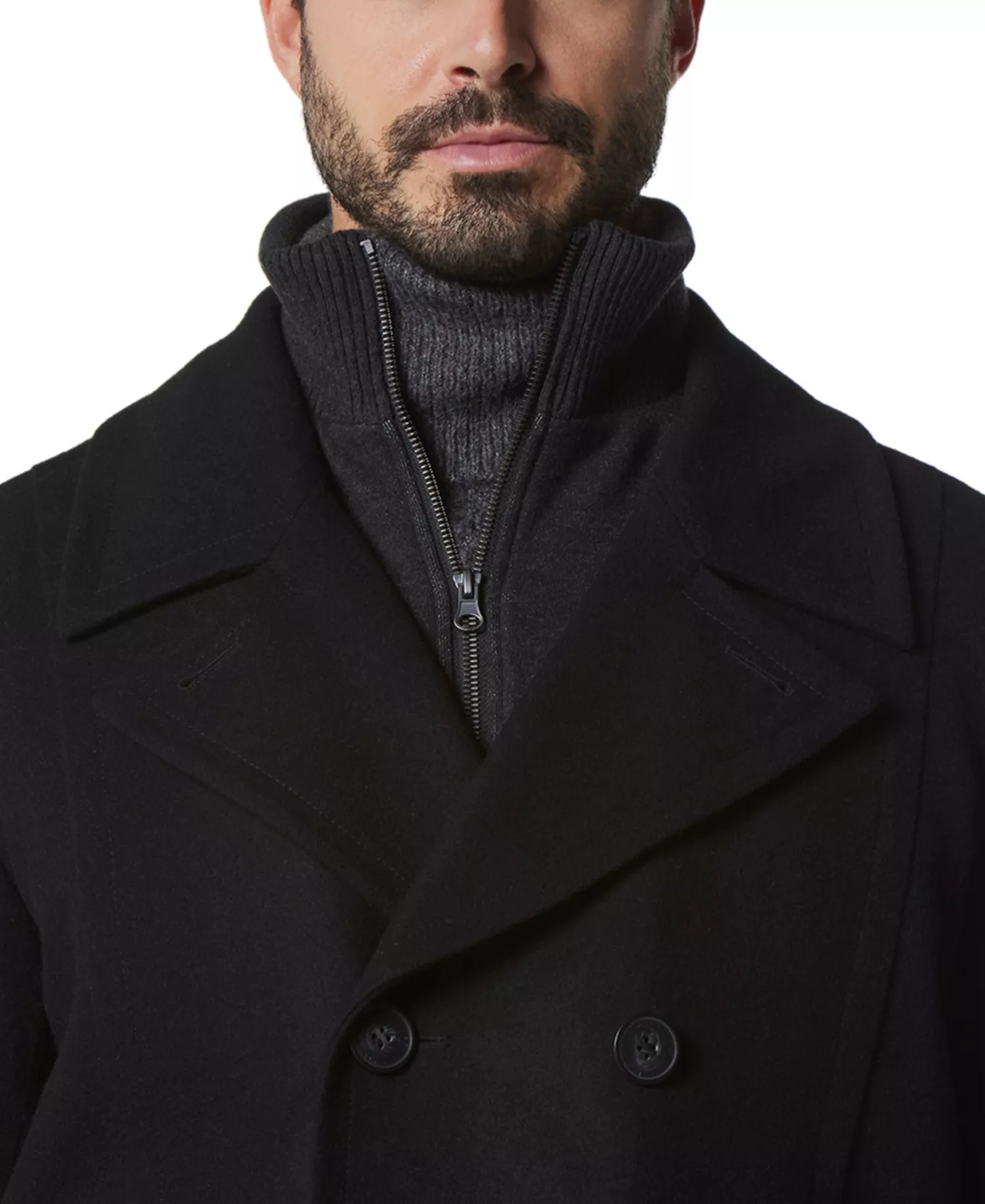 Men's Danton Peacoat with Inset Bib - Black - M