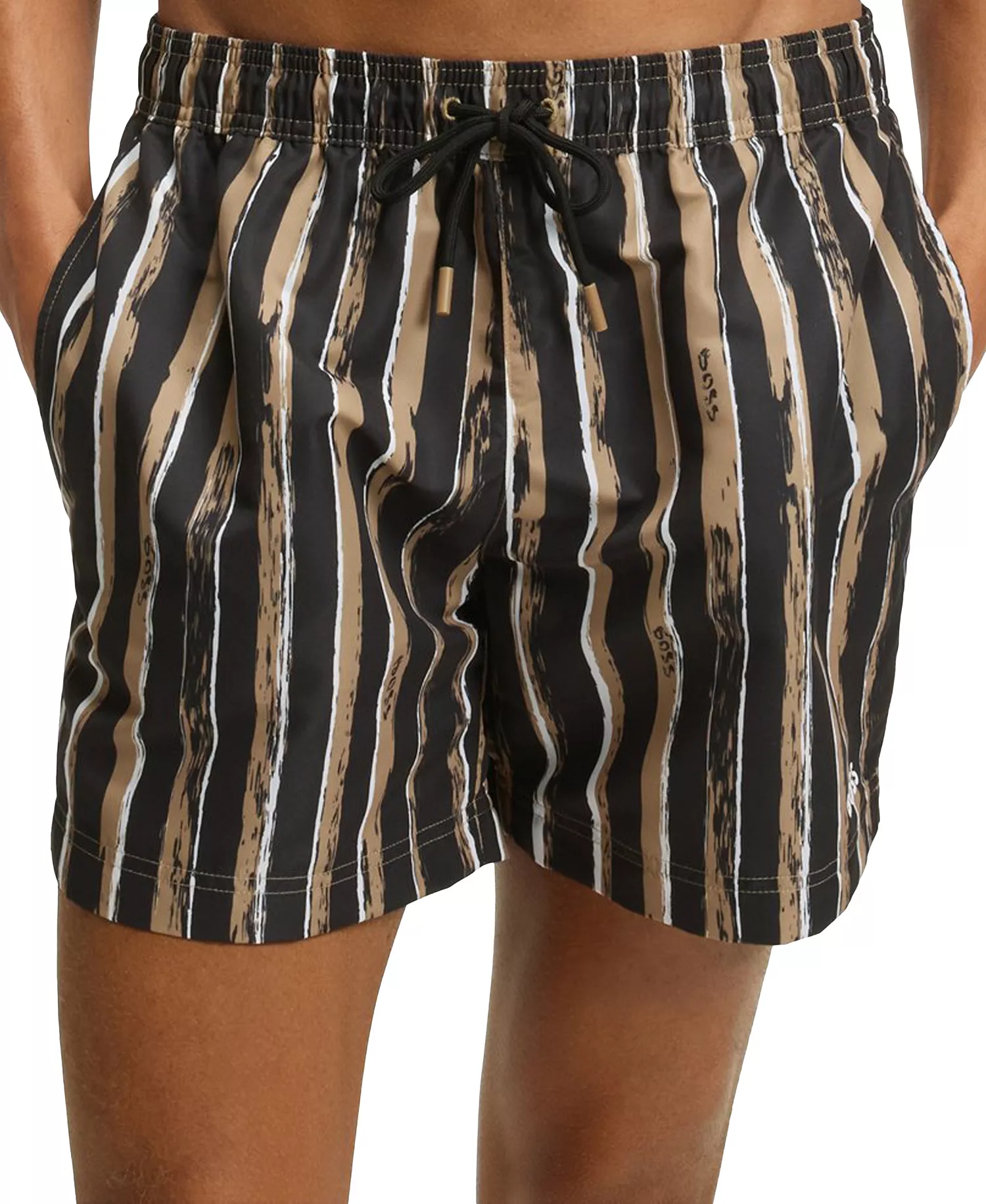 Men's Logo Detail Printed Swim Shorts - Black - L