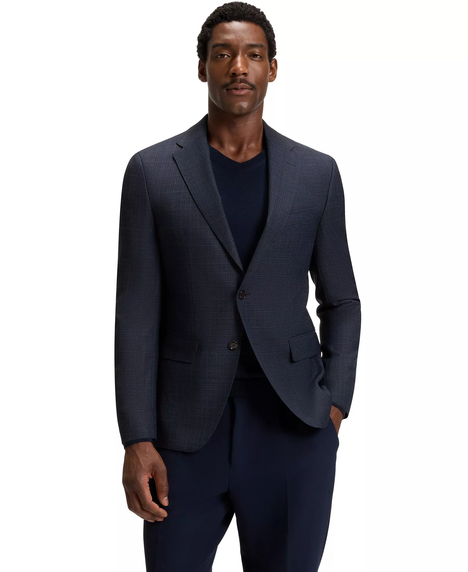 Men's Checked Virgin Wool Slim-Fit Blazer - Open Blue - 34R