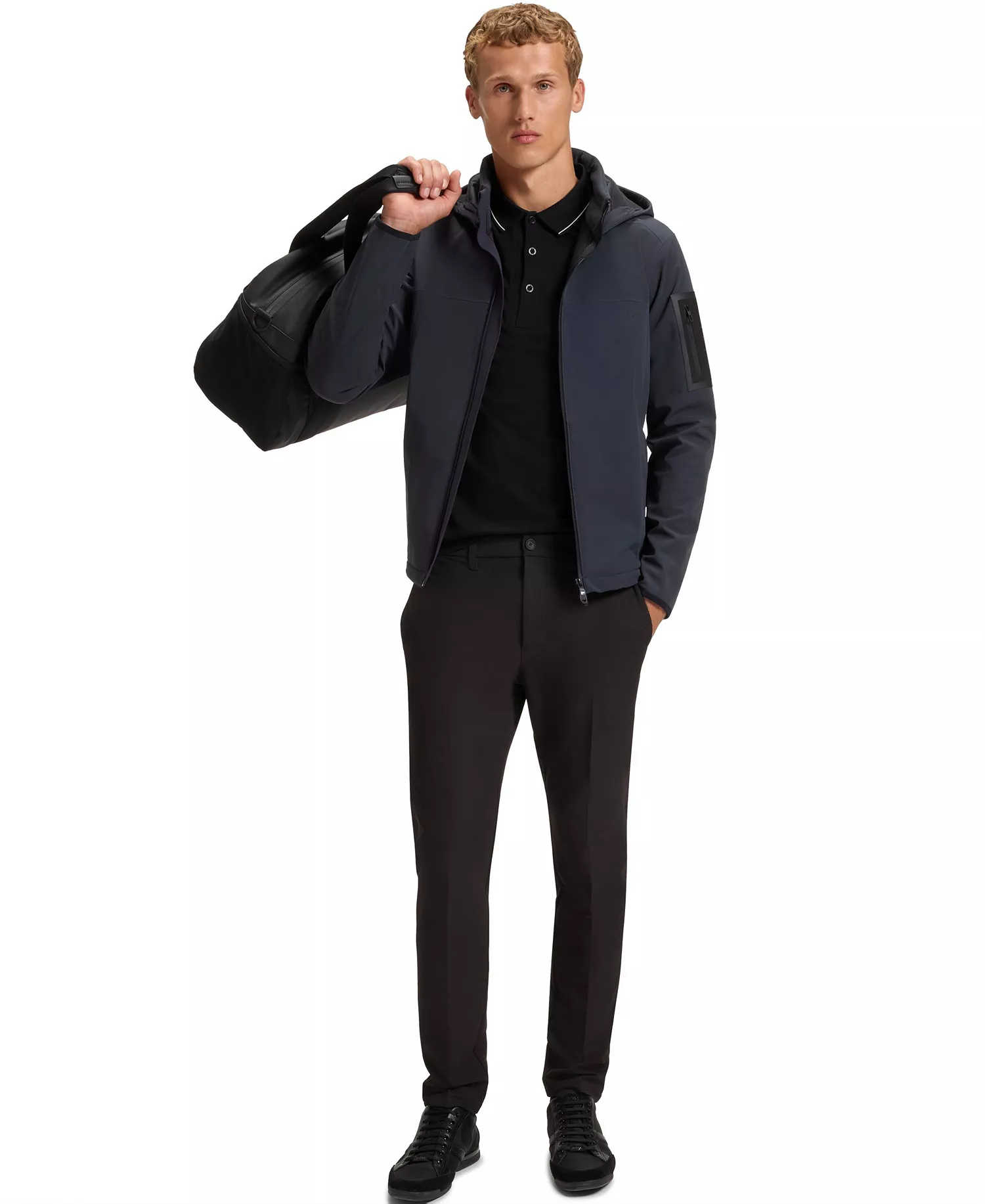 Men's Tonal Logo Slim-Fit Polo Shirt - Black - 2XL