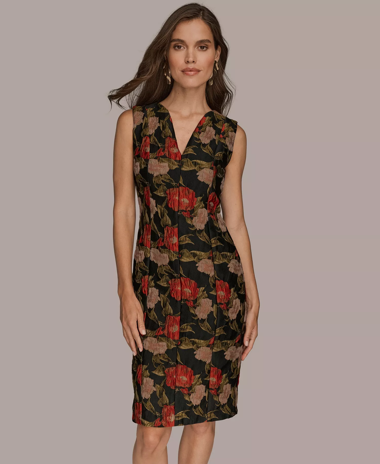 Petite Printed Jacquard Midi Dress - Autumn Red Multi - 0P