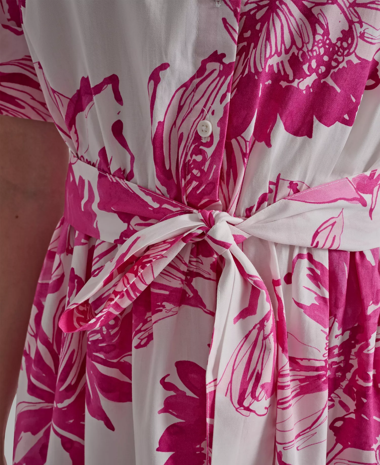 Women's Elbow-Sleeve Button-Front Shirt Dress - Hot Pink Multi - 10