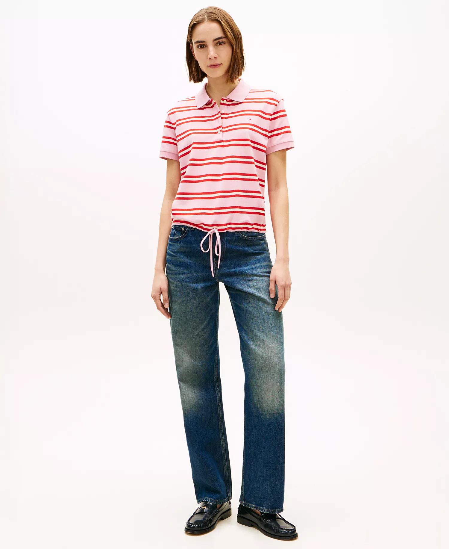 Women's Modern Short-Sleeve Polo T-Shirt - Poppy Stripe - L
