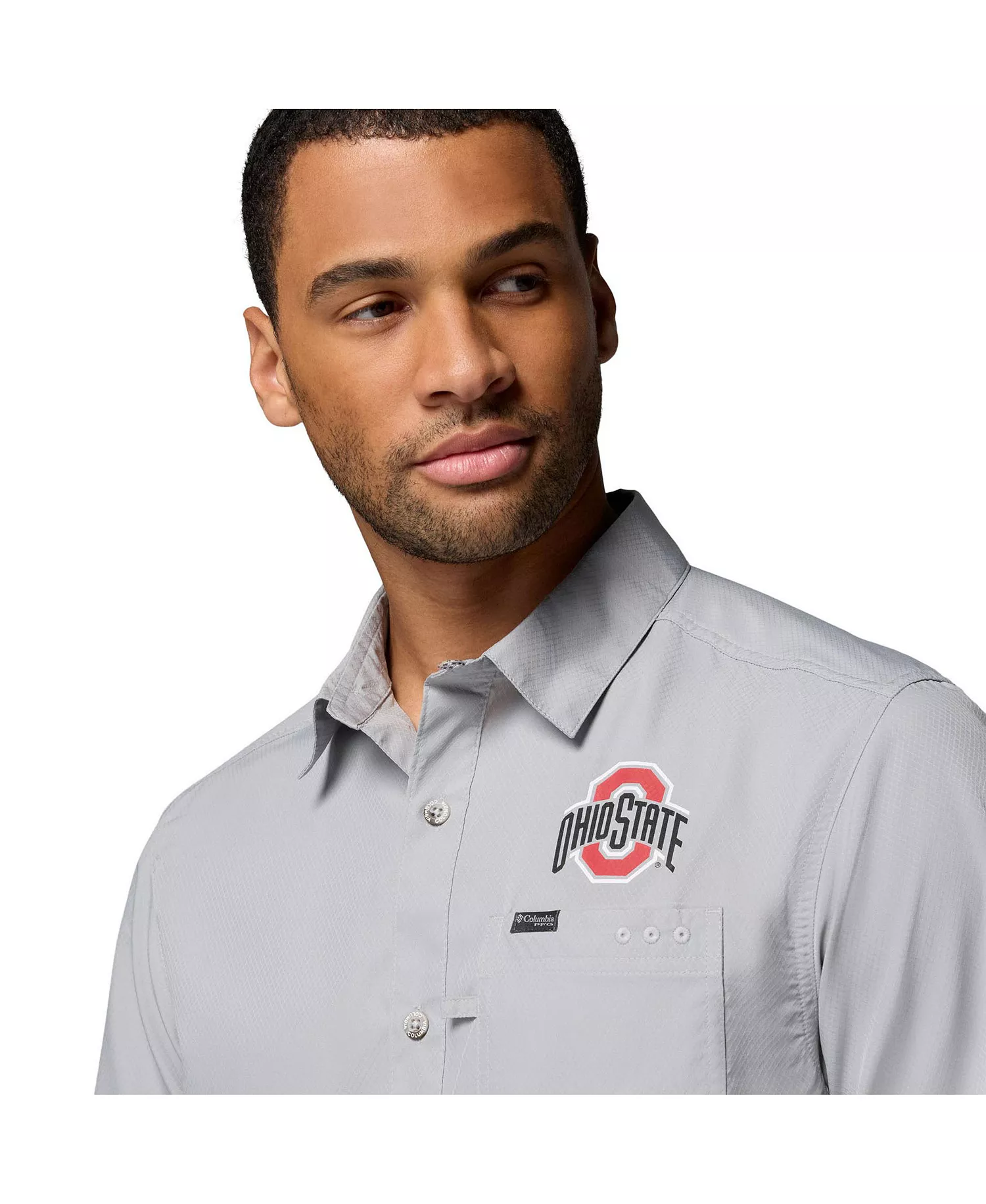 Men's Gray Ohio State Buckeyes Slack Tide Camp Button-Up Shirt - Gray - L