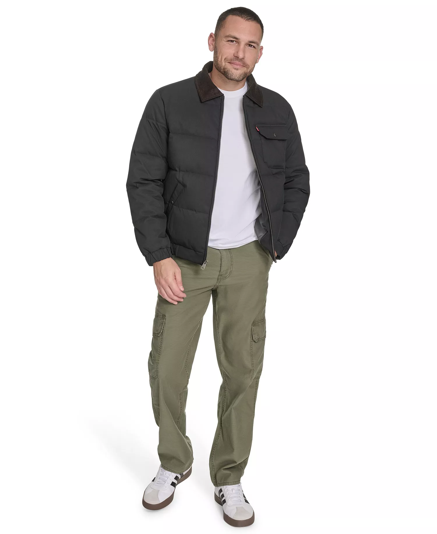 Men's Quilted Corduroy Collar Depot Jacket - Black - 2XL
