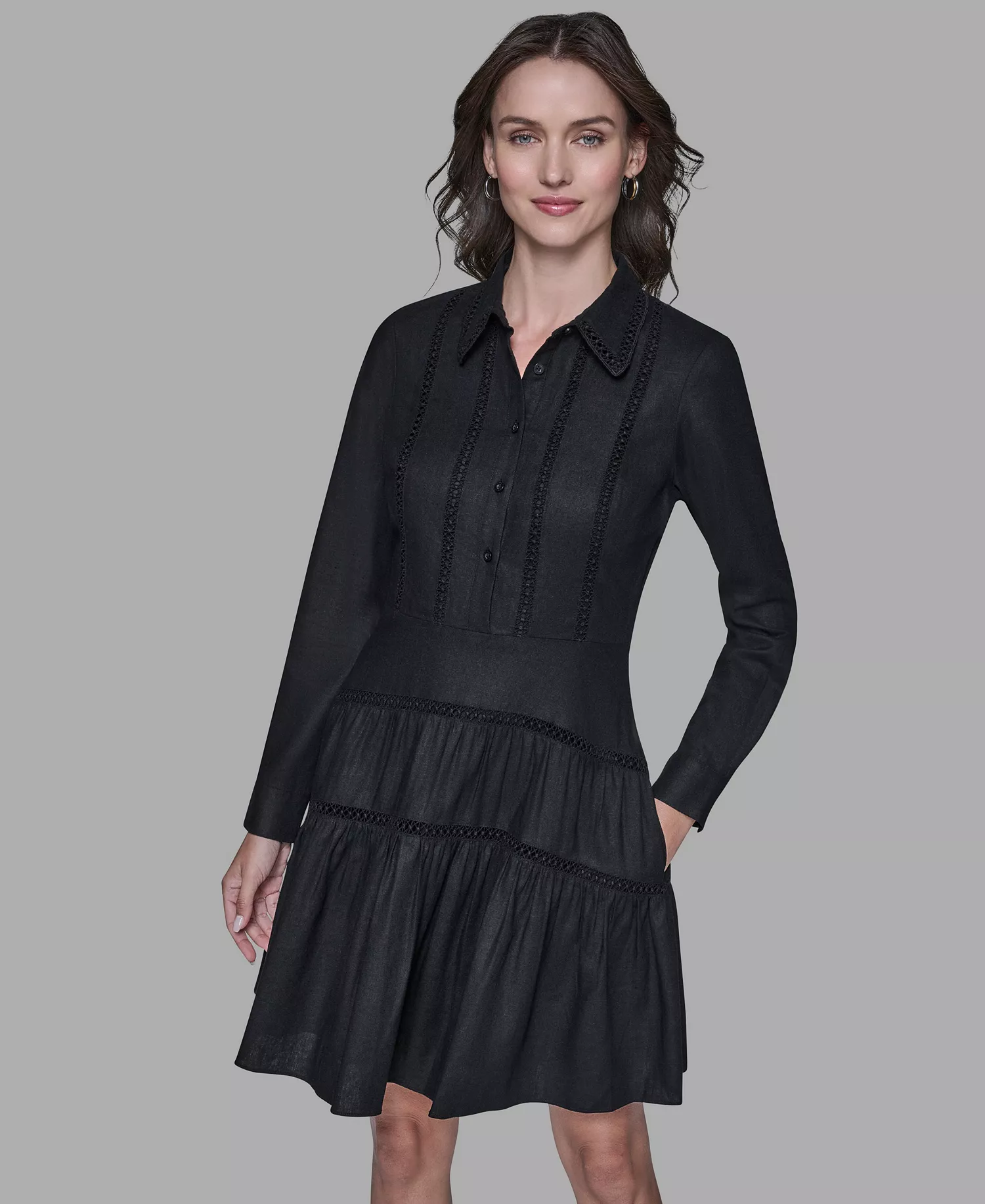 Women's Collared Shirt Dress - Black - 0