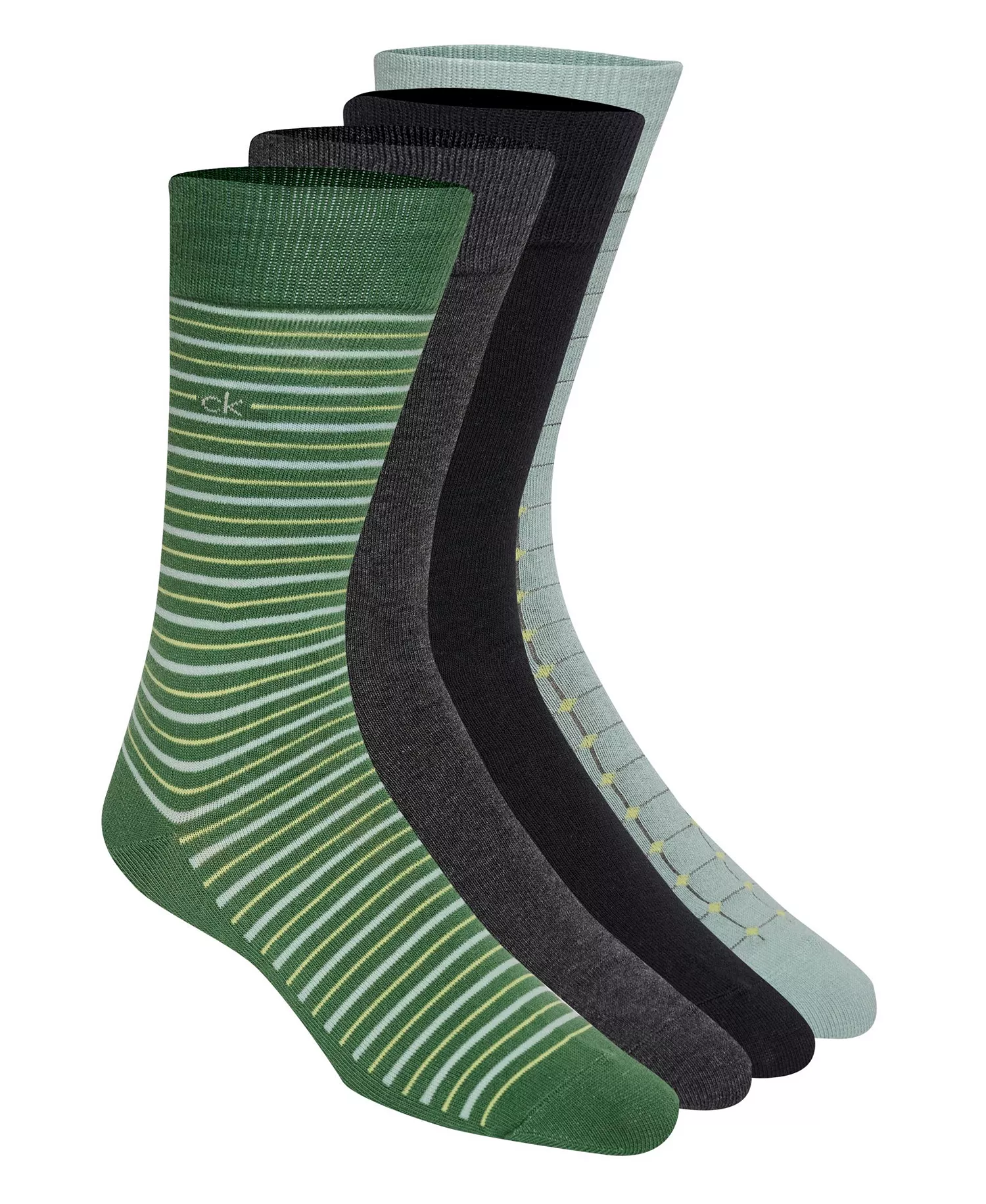 Men's Crew Socks, 4-Pack - Green/Gray/Black/Blue - ONE SIZE