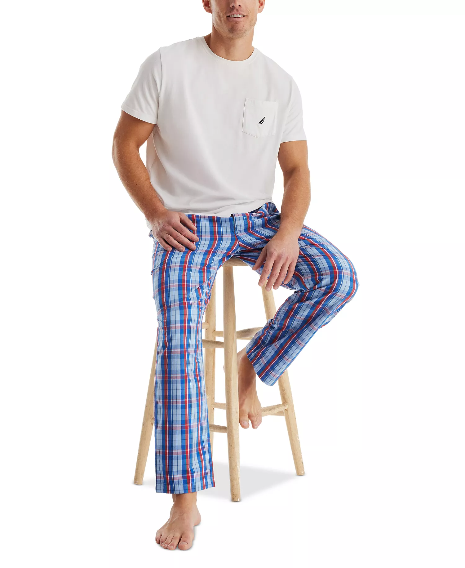 Men's Plaid Poplin Sleep Pants - Noon Blue - M
