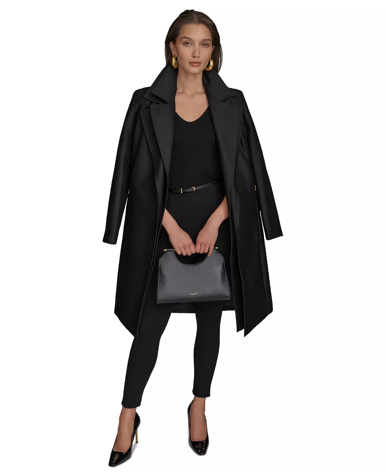 Women's Double-Collar Trench Coat - Black - L