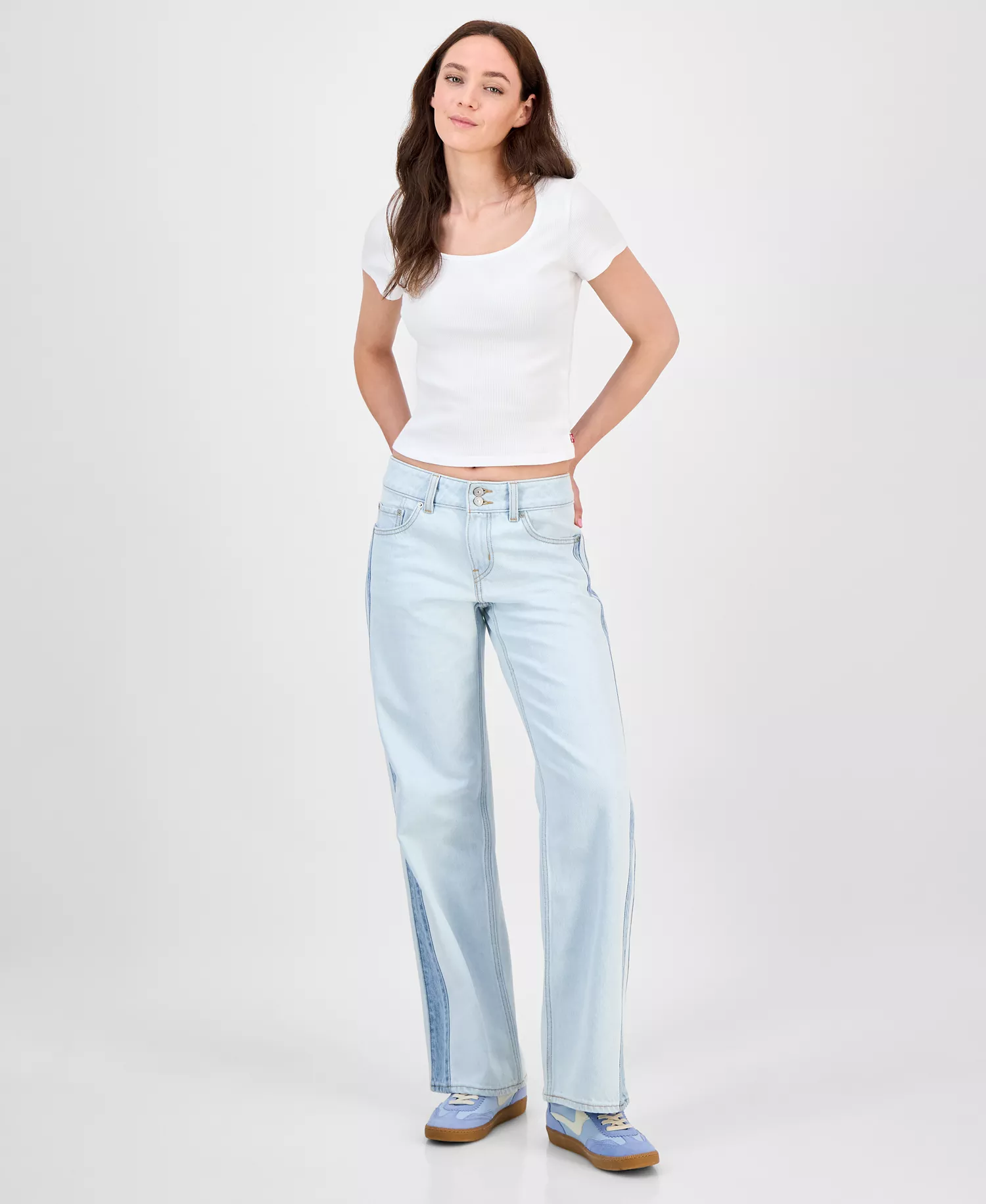 Premium Women's Cotton Rib-Knit Square-Neck Tee - Bright White - L