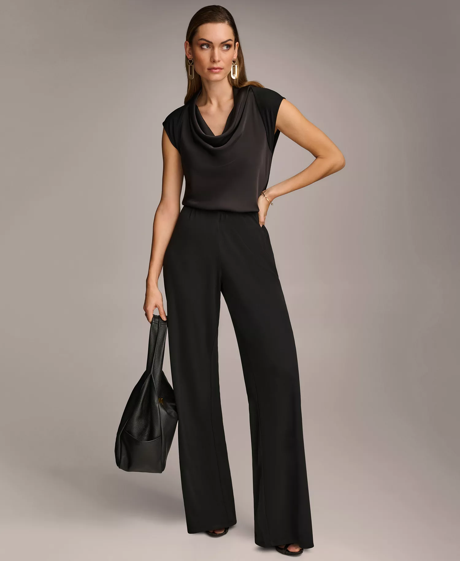 Women's Wide-Leg Jersey Pants - Black - L