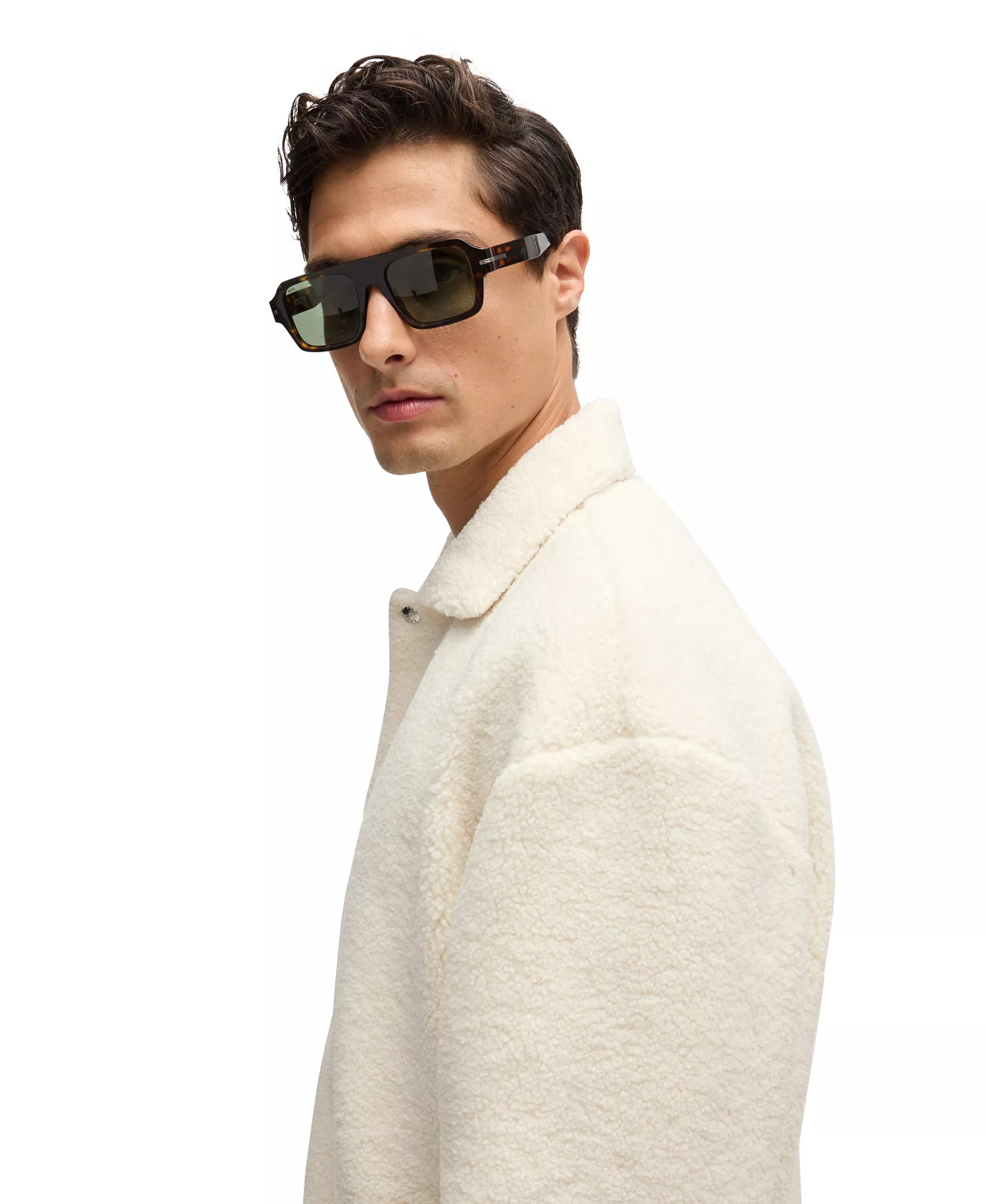 Men's Teddy Fabric Regular-Fit Jacket - Open White - 2XL