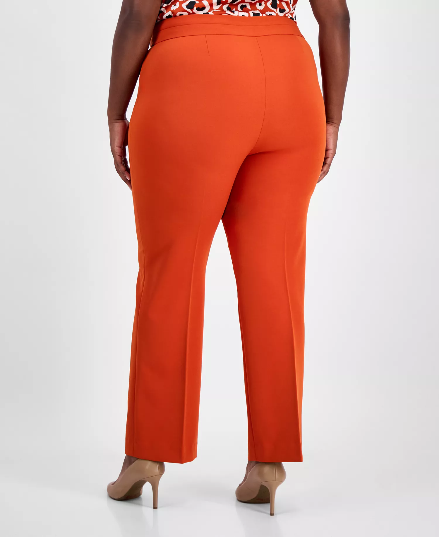 Plus Size Mid-Rise Bell-Bottom Pants - Persimmon - 14W