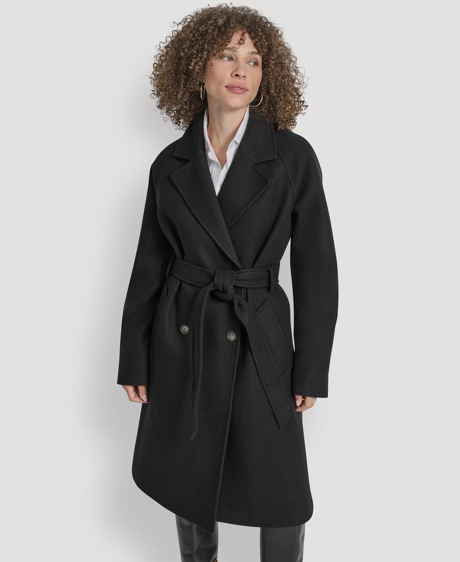 Women's Belted Notch Collar Coat - Black - L