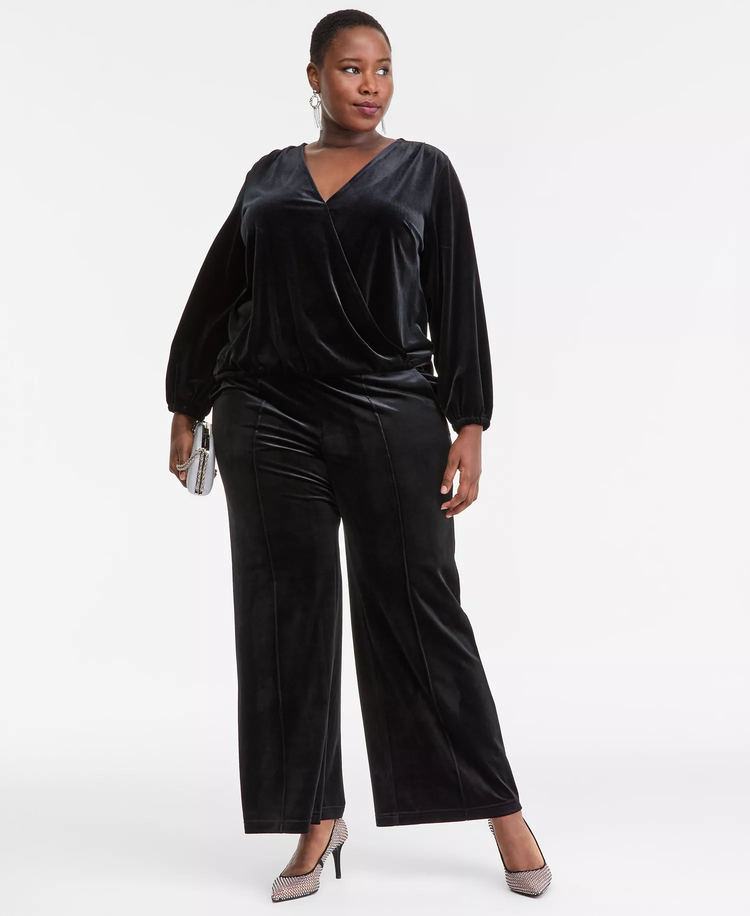 Plus Size Velvet V-Neck Top, Macy's Exclusive - Deep Black - 0X