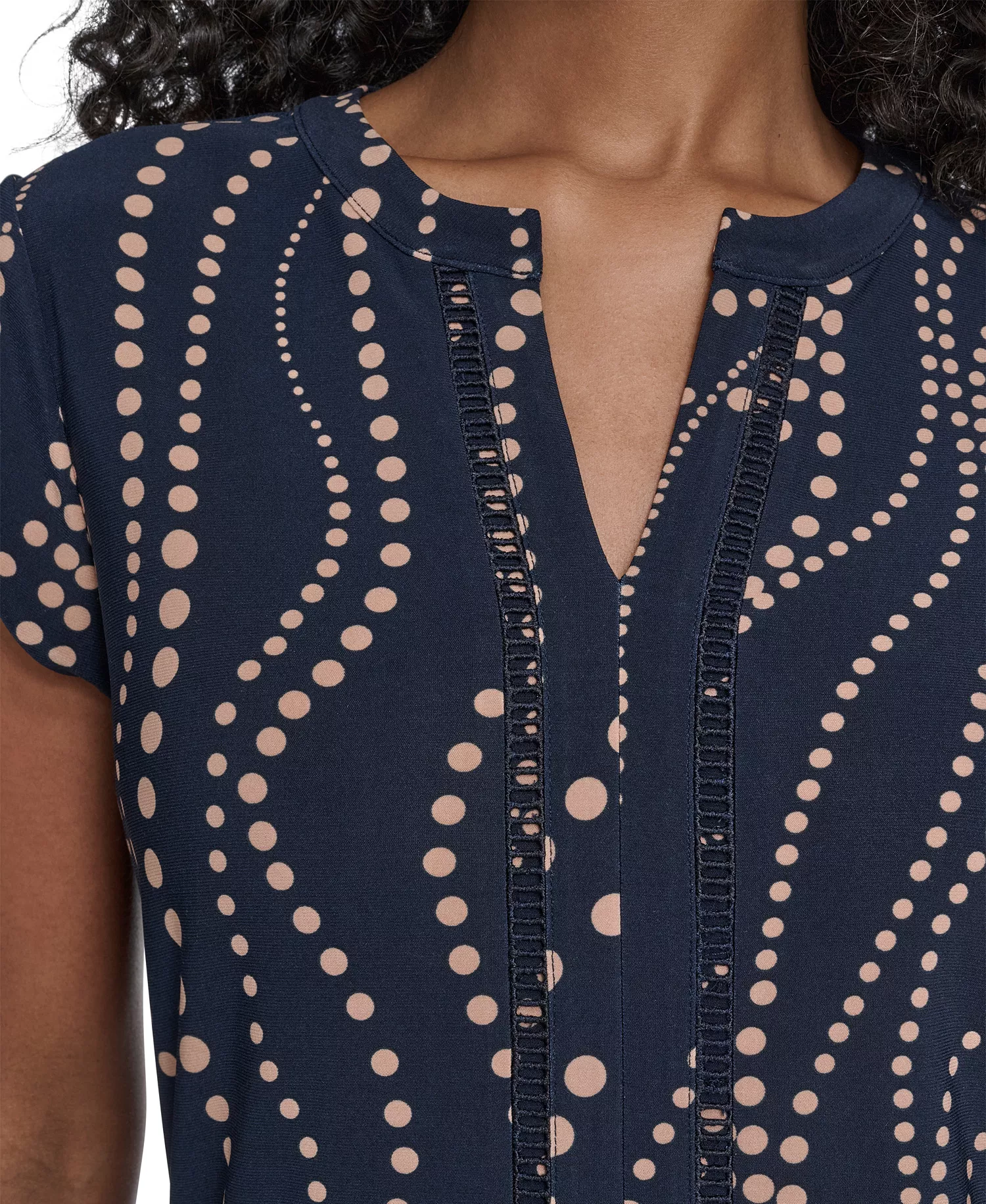 Women's Cascade Dot Cap Sleeve V-Neck Top - Midnight/ Brown Sugar - S