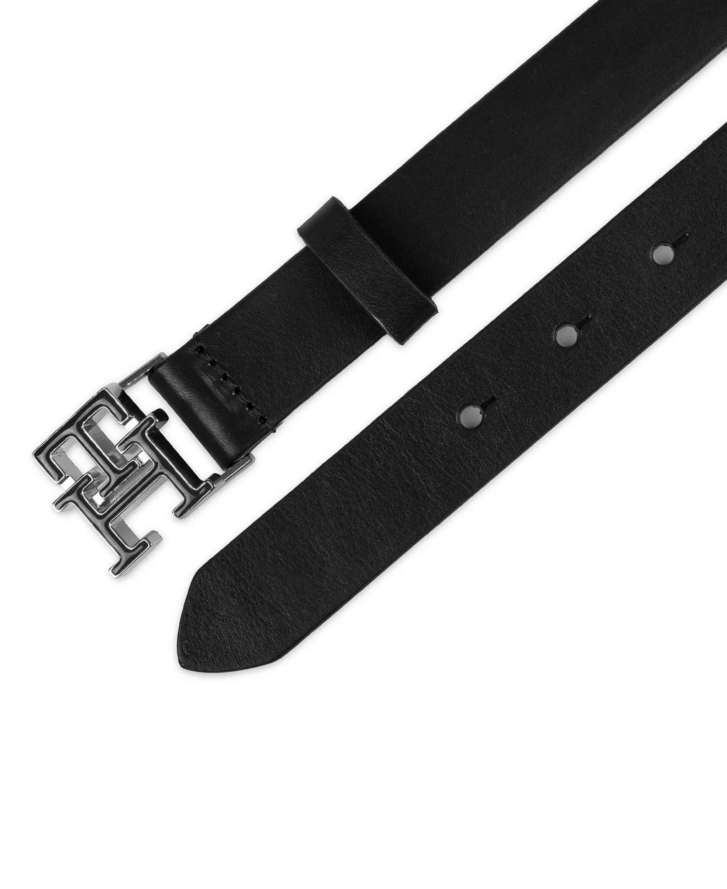 Women's Enamel Monogram Buckle Casual Leather Belt - Black - L