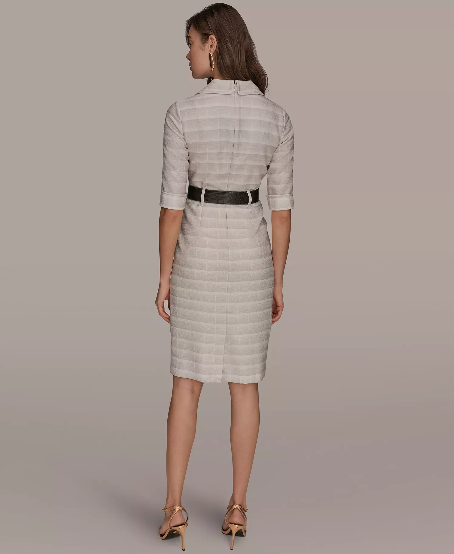 Women's Notched Lapel Striped Sheath Dress - Cream/Vapor - 10