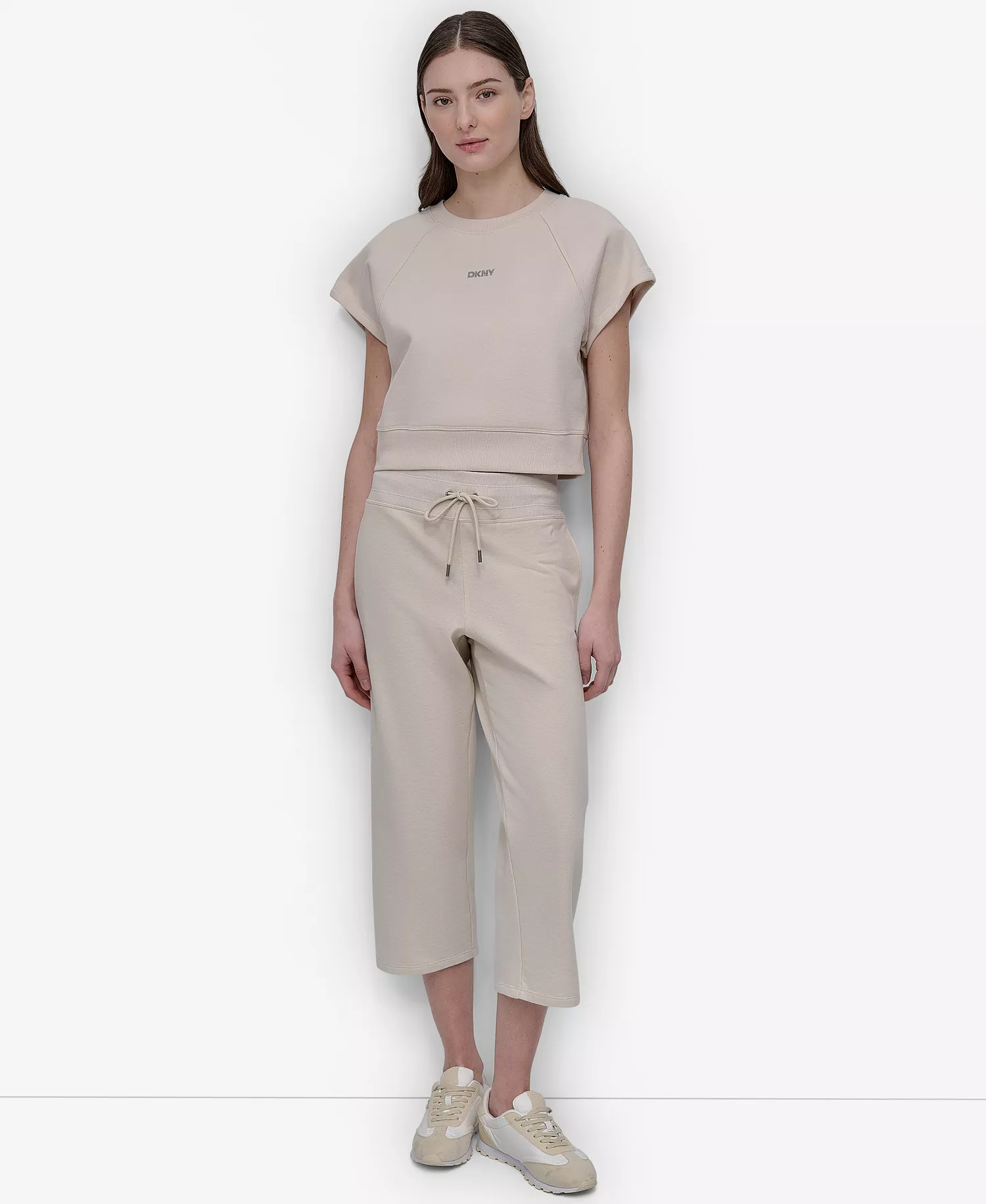 Women's Mini Stud Logo Short Sleeve Cropped Top - Light City Khaki - S