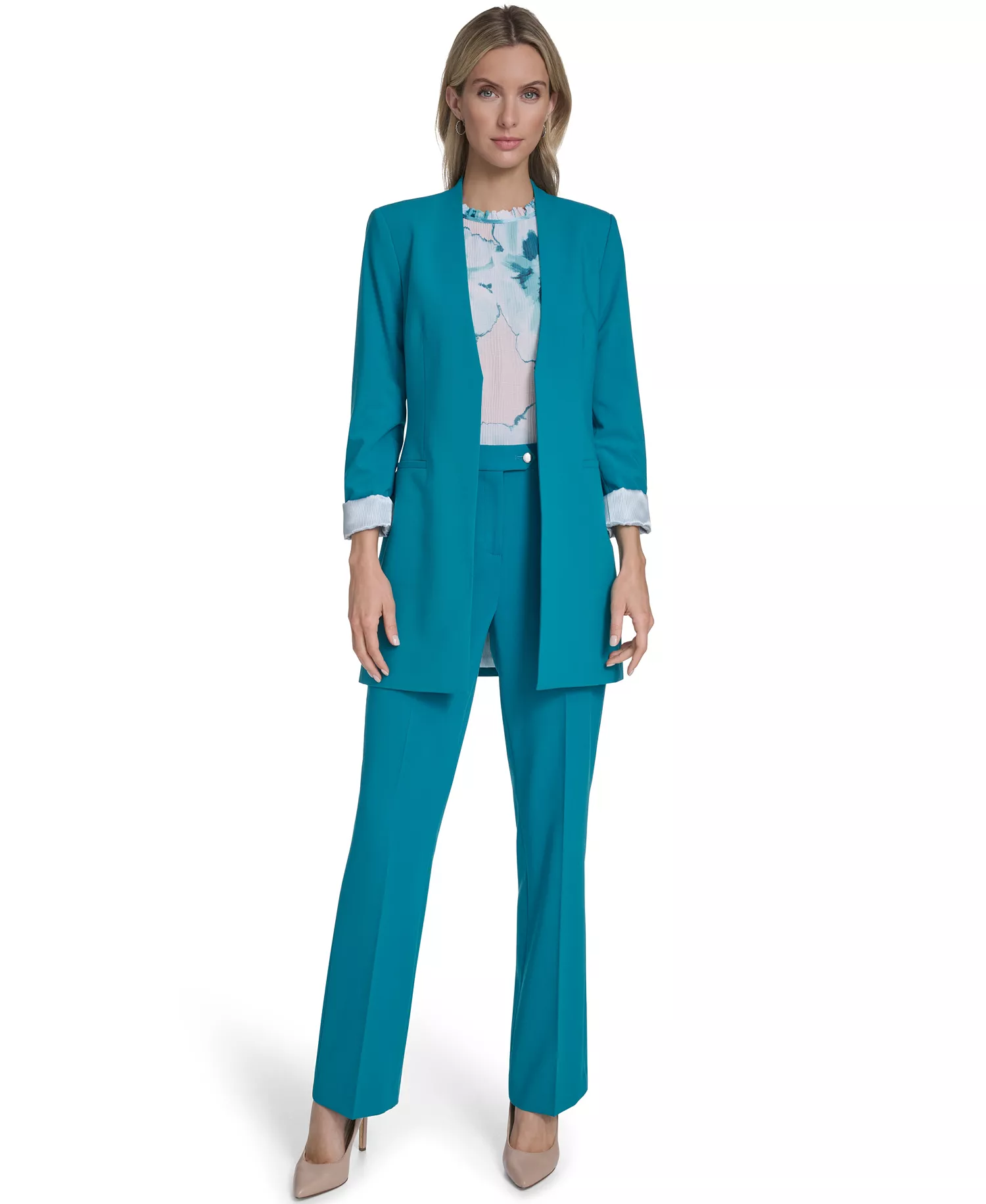 Women's Open-Front Roll Back Cuff Jacket - Petrol - 10