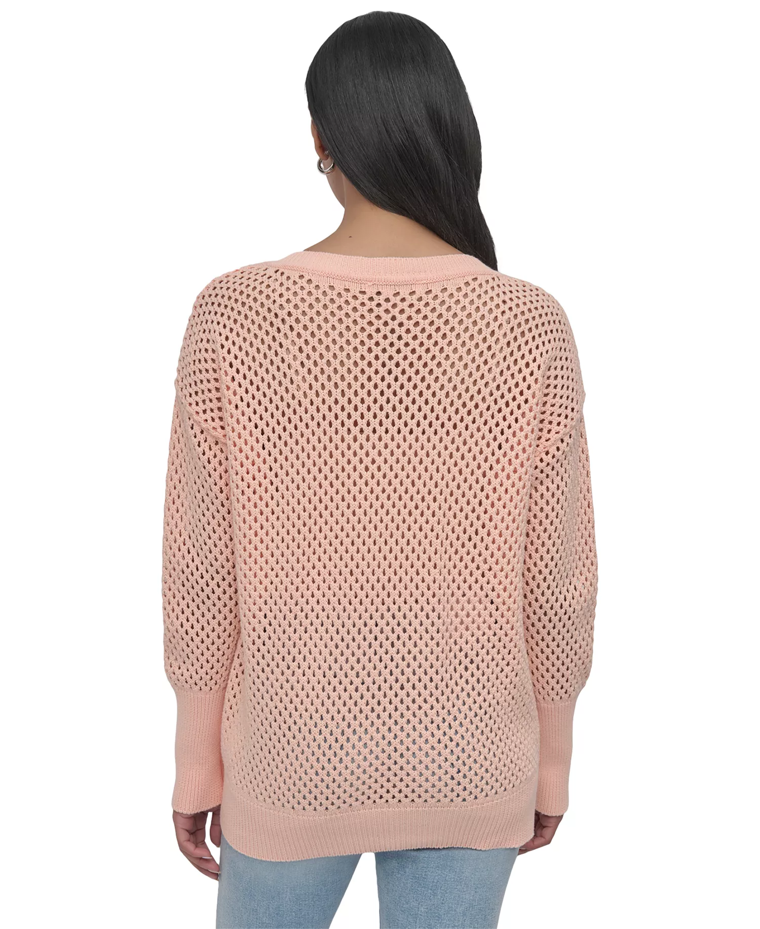 Women's Cotton Open-Knit V-Neck Sweater - Twv - Trop Peach - XL