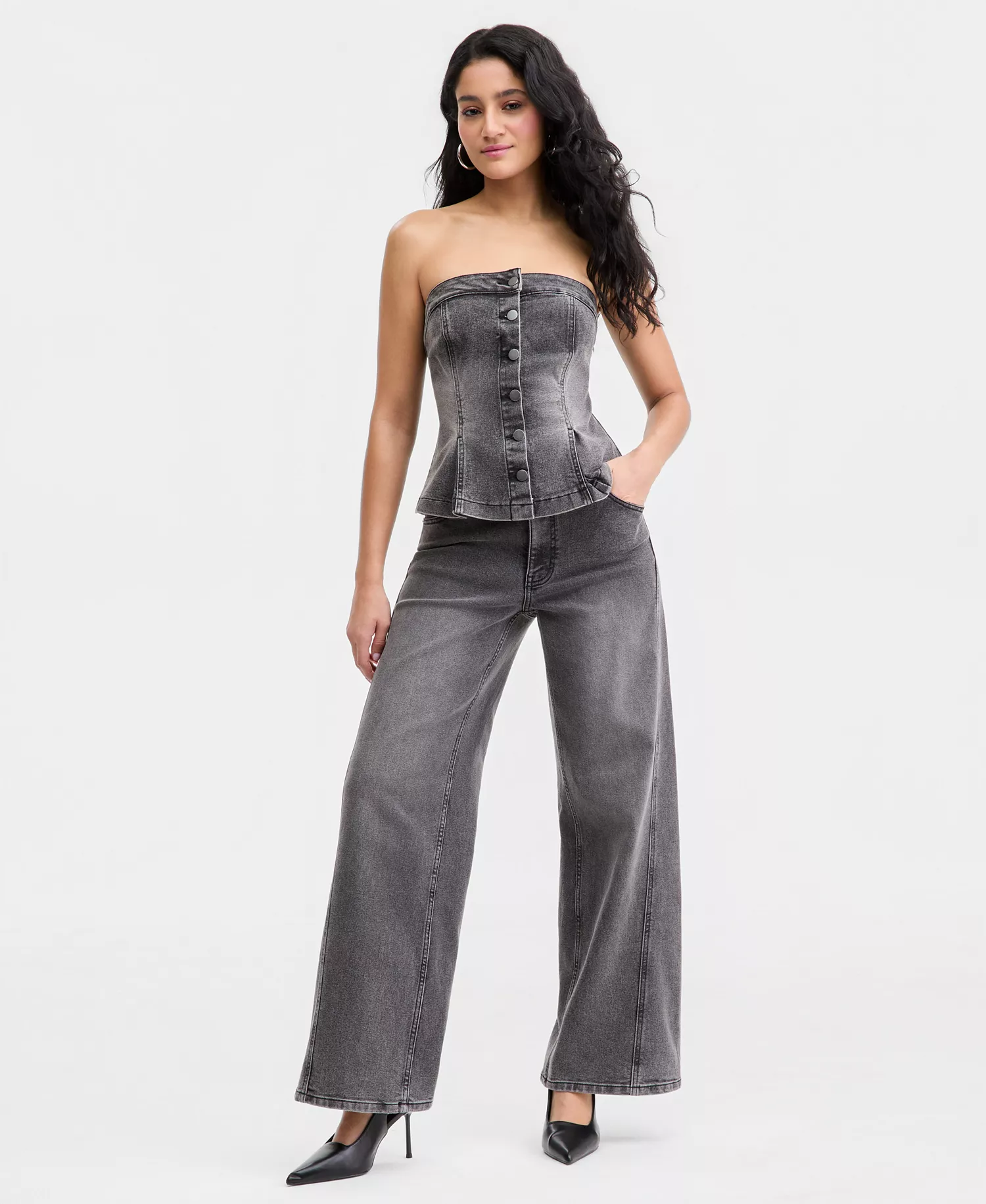 Women's High-Rise Wide-Leg Jeans, Macy's Exclusive - Grey Wash - 0