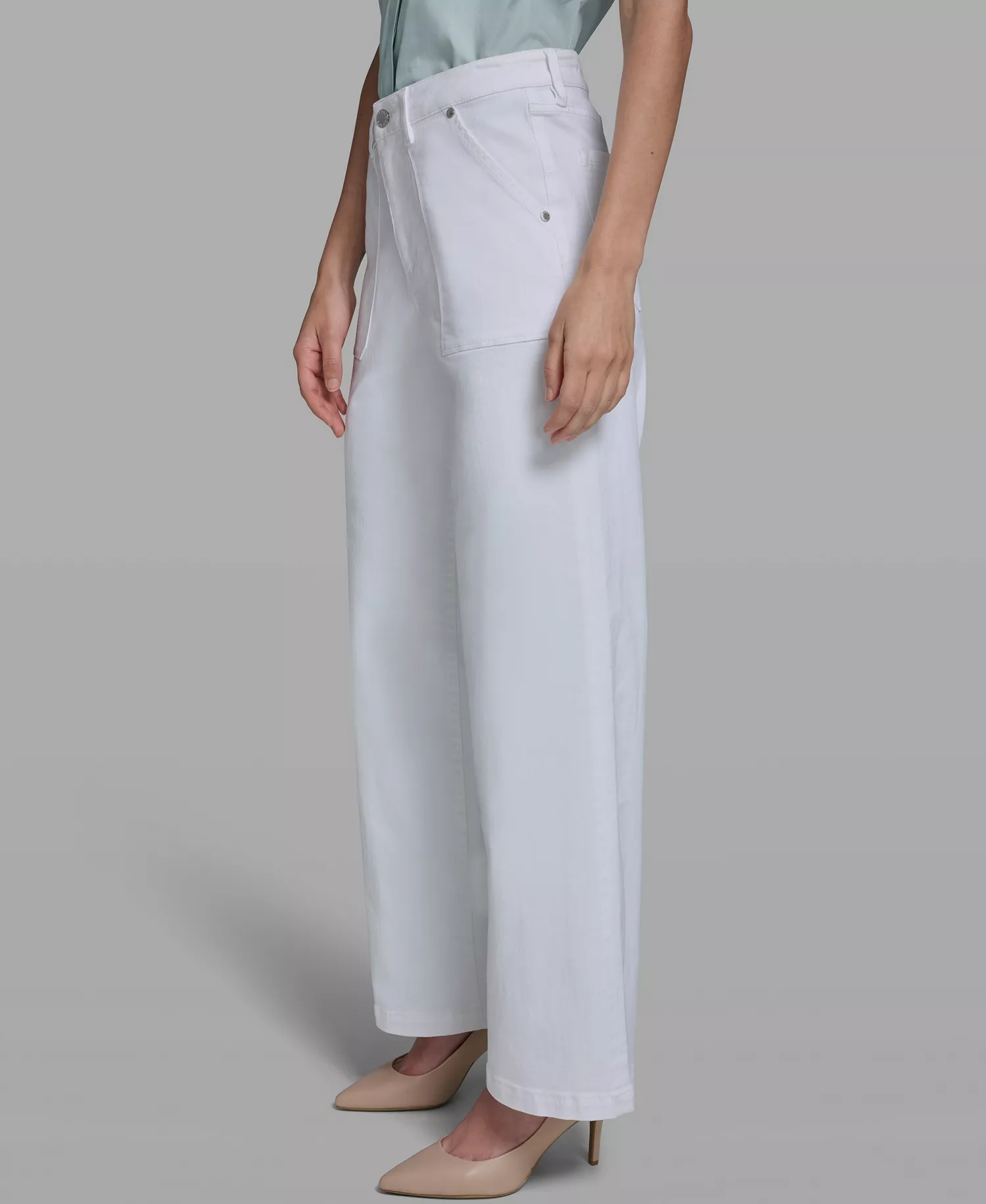 Women's Wide-Leg Mid-Rise Front Pocket Jeans - White Denim - 0