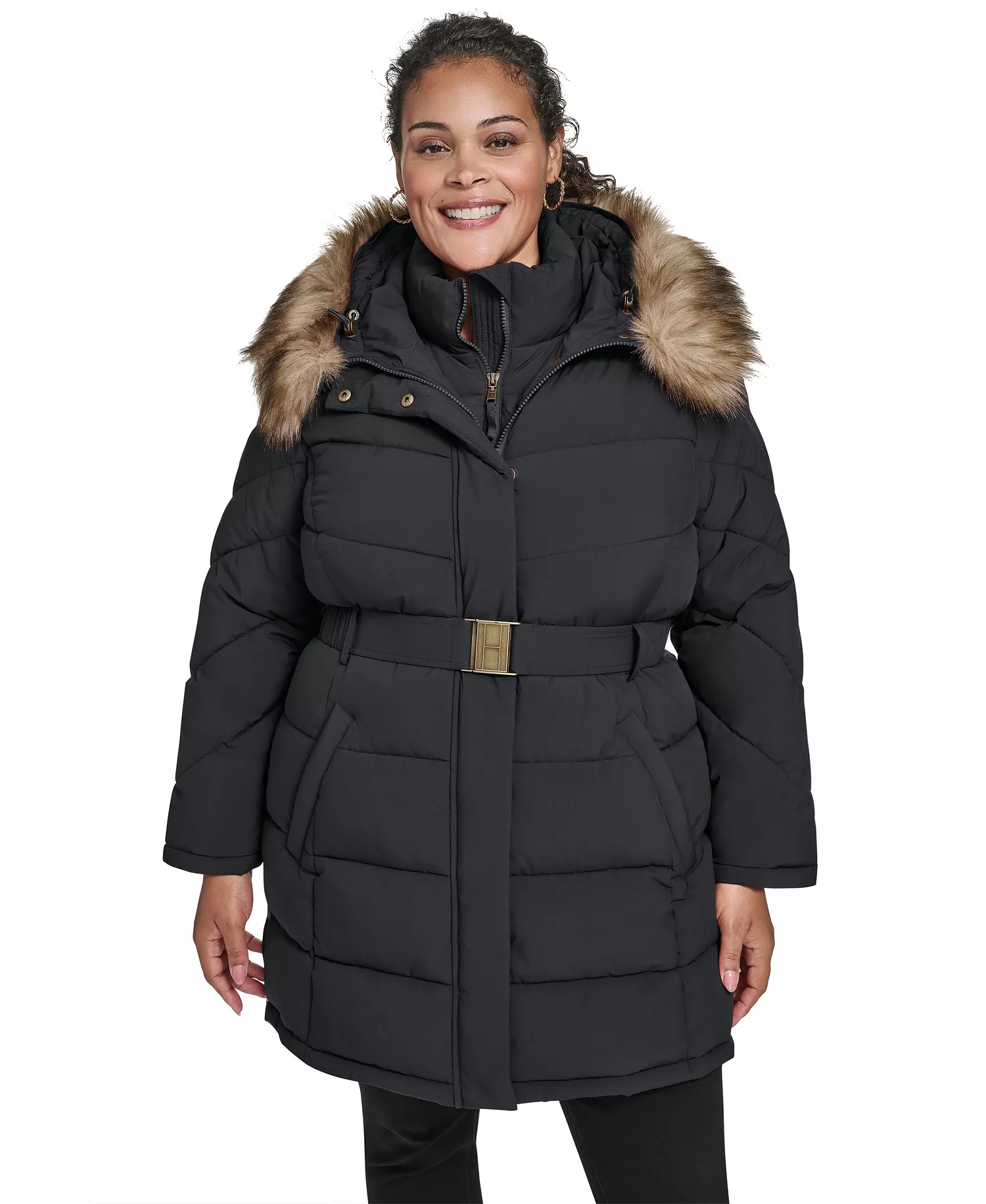 Plus Size Hooded Puffer Coat - Black - 0X