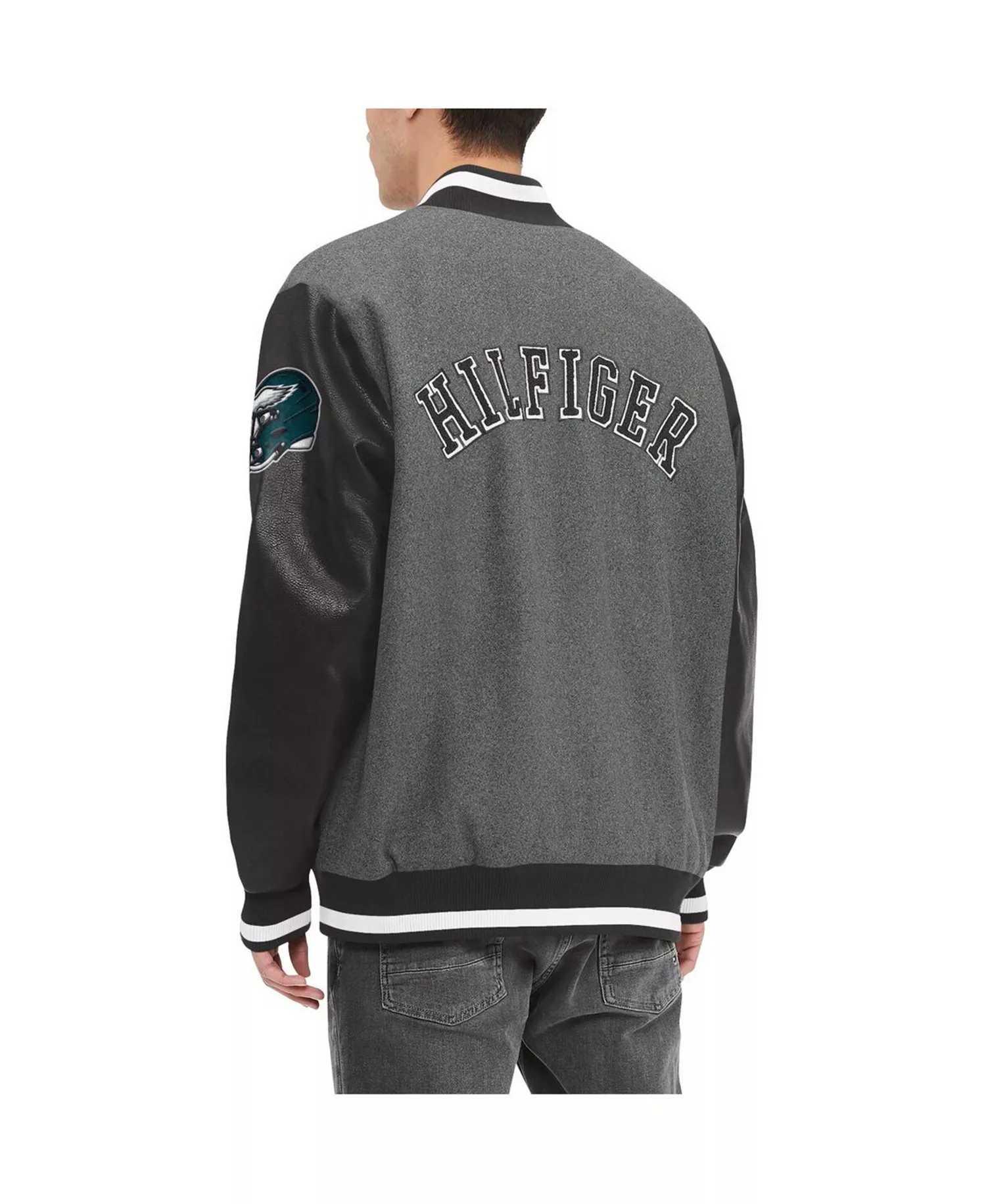 Men's Heather Gray, Black Philadelphia Eagles Gunner Full-Zip Varsity Jacket - Heather Gray, Black - L