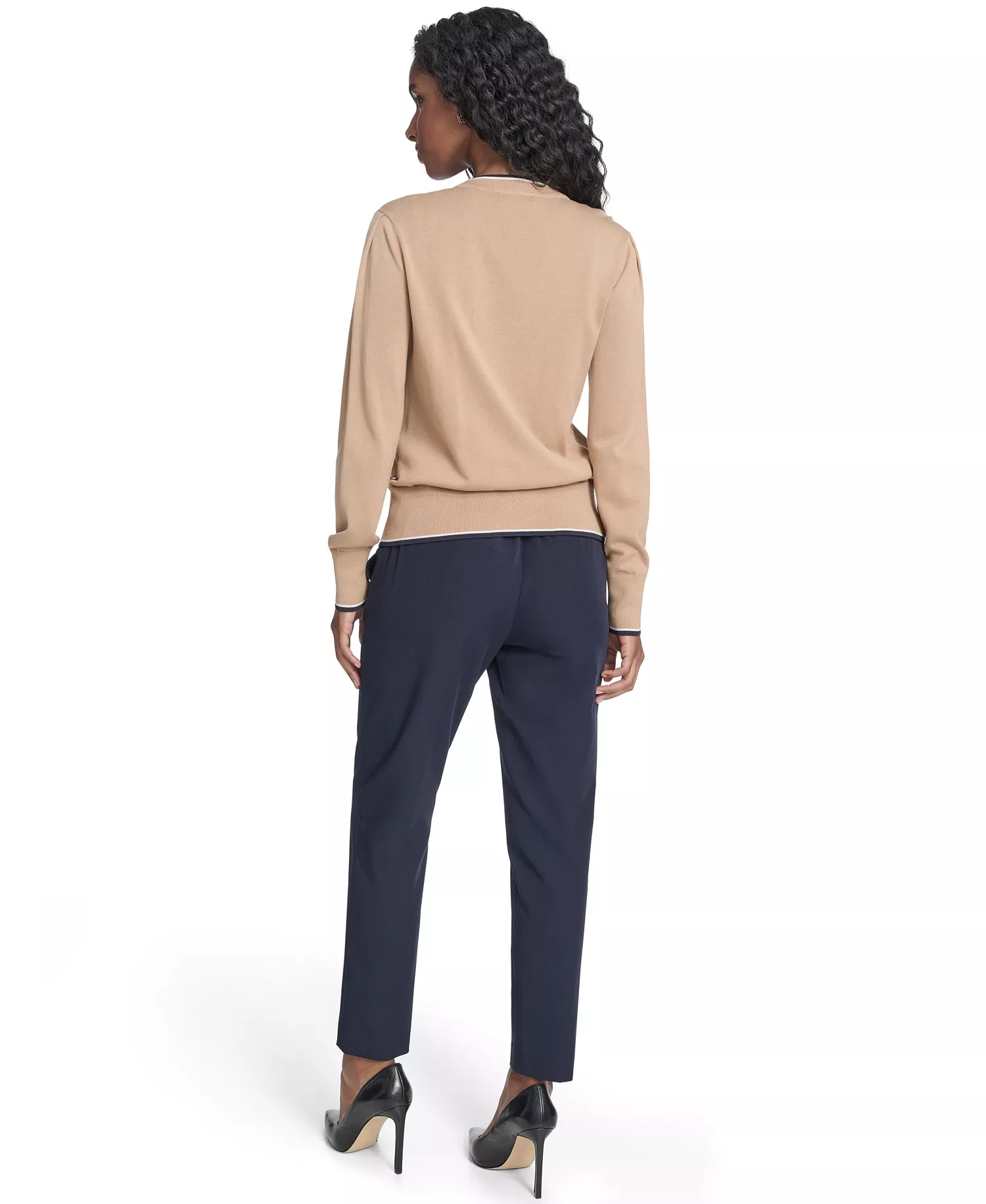 Women's Tipped V-Neck Cardigan Set - Tannin Multi - L